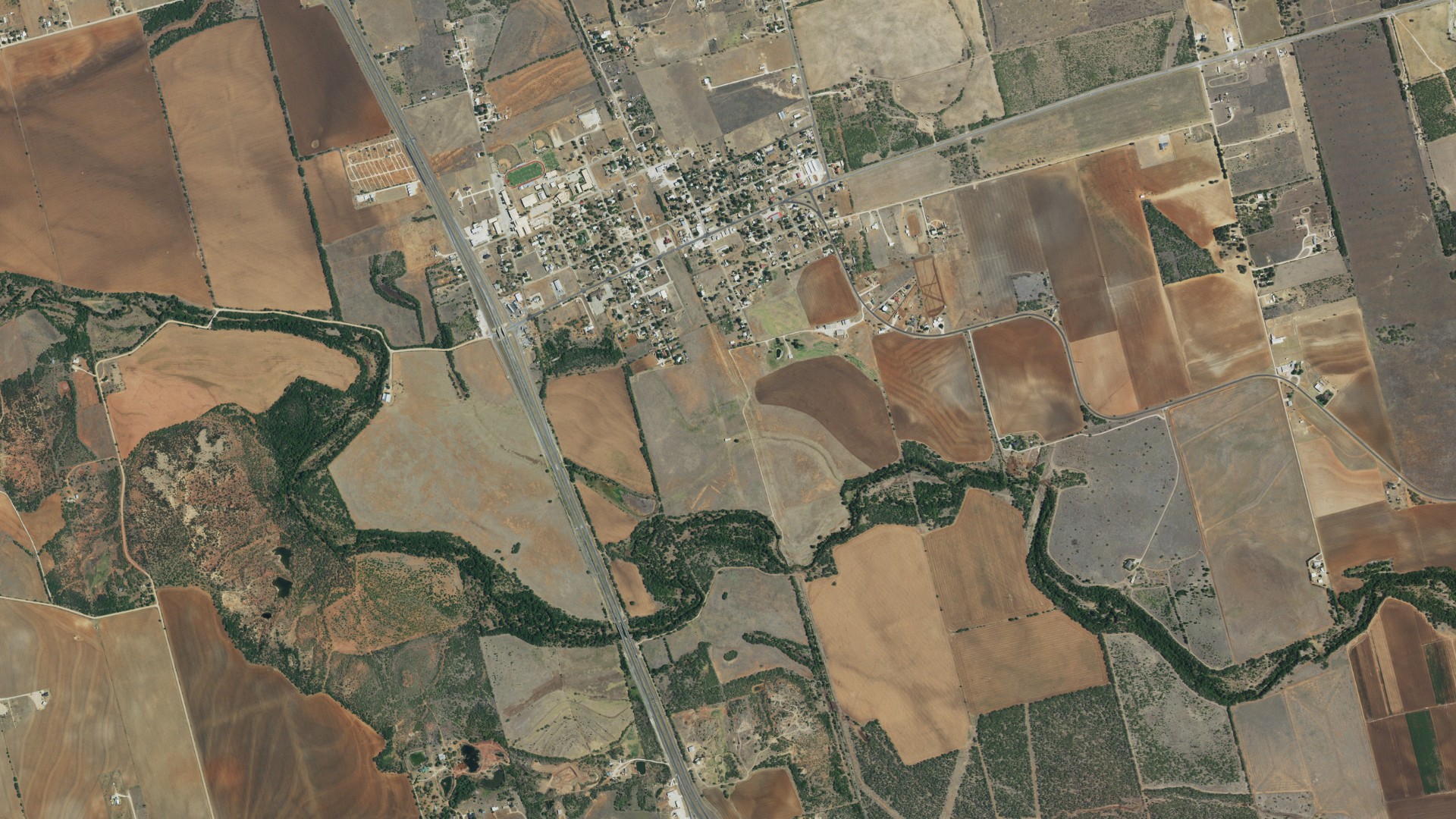 Natural-color aerial photograph of land around Hawley, Texas