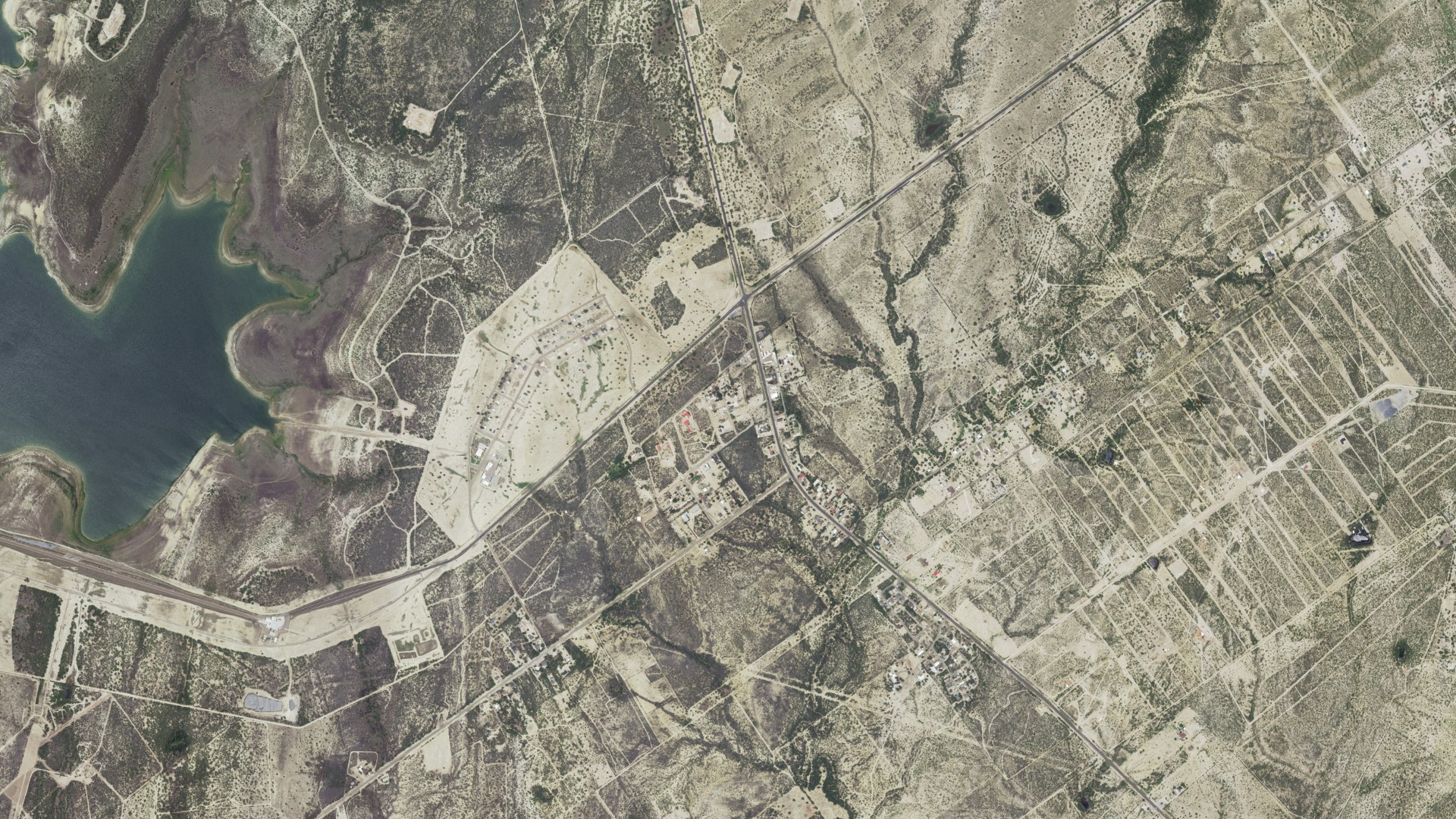 Natural-color aerial photograph of land around H. Cuellar Estates, Texas