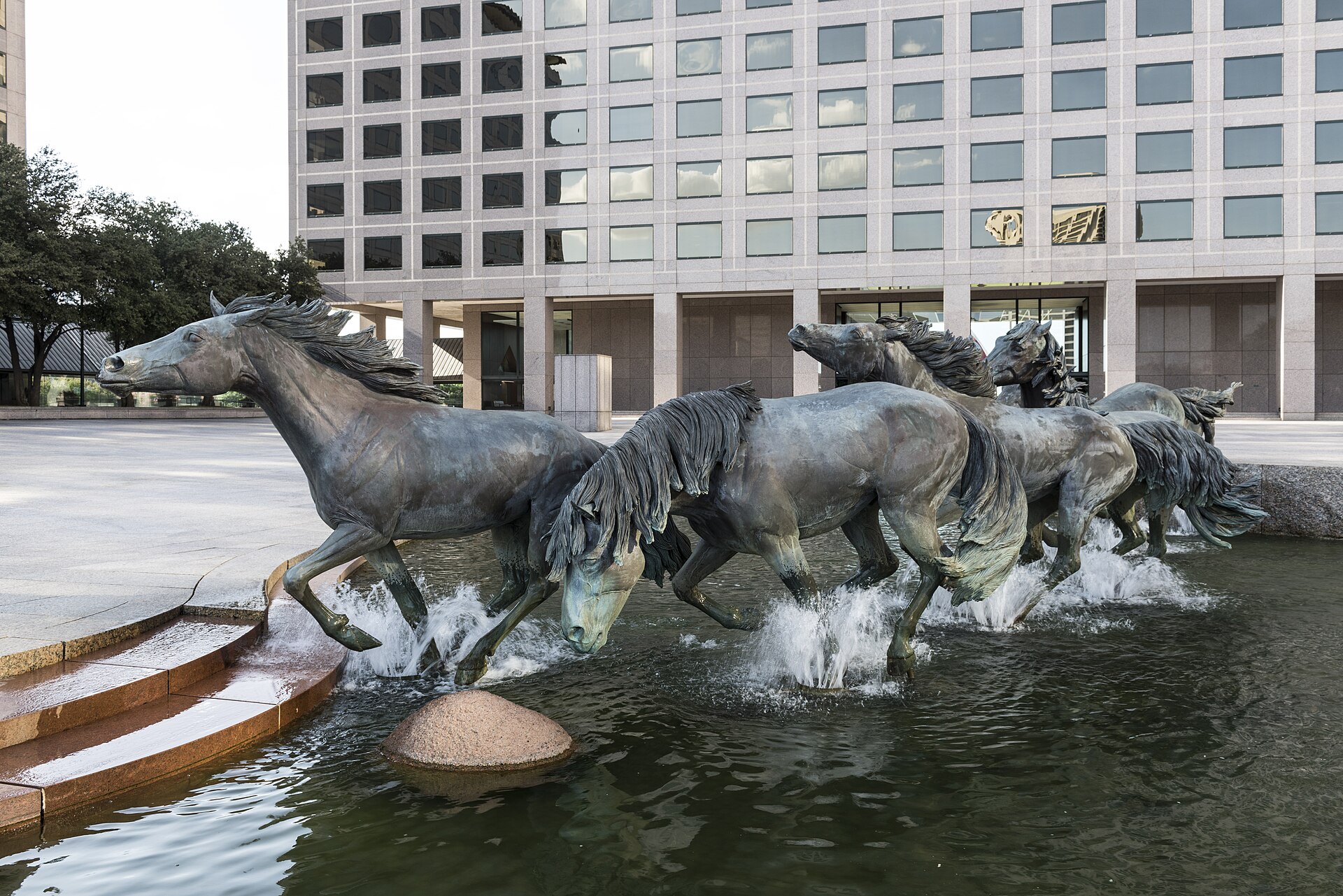 Title: View of the "Mustangs of Las Colinas" sculpture in the upscale Las Colinas neighborhood of Irving, Texas Physical description: 1 photograph : digital, tiff file, color.