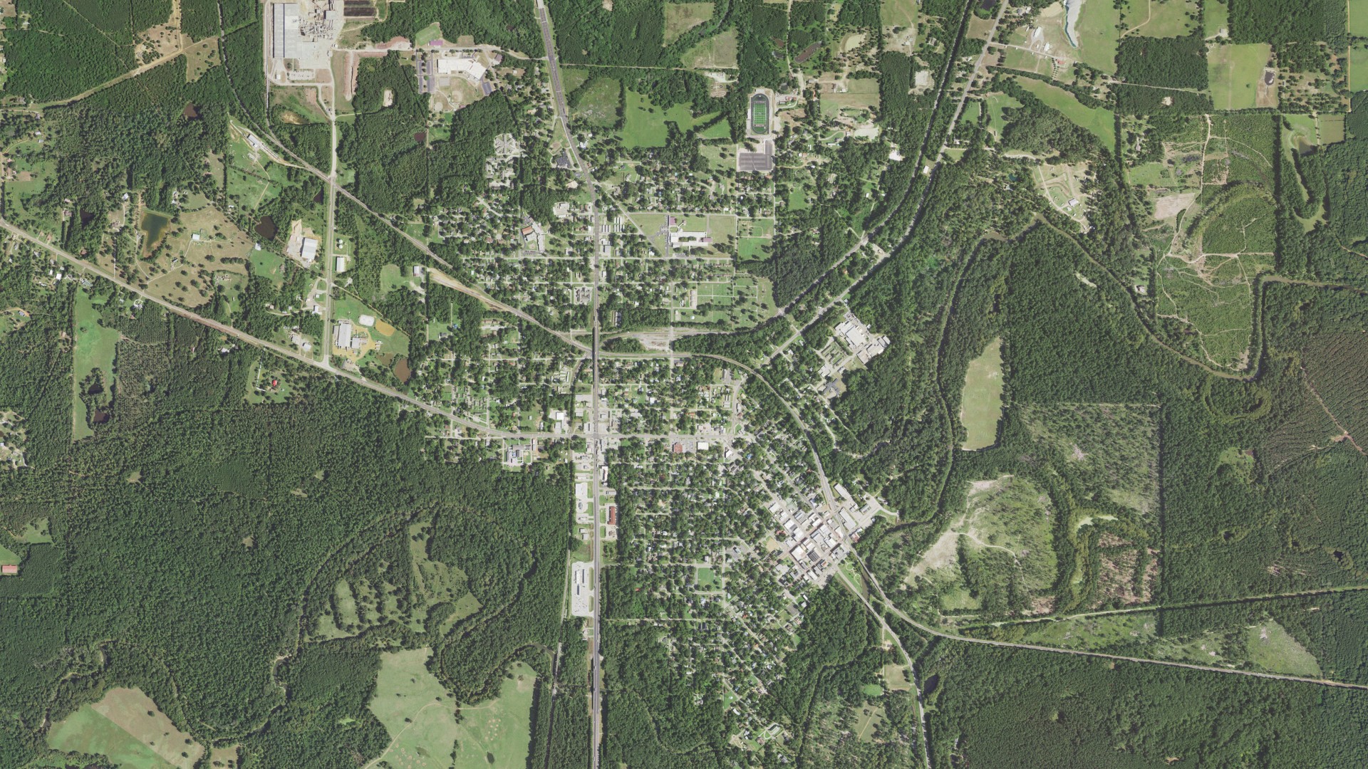 Natural-color aerial photograph of land around Jefferson, Texas