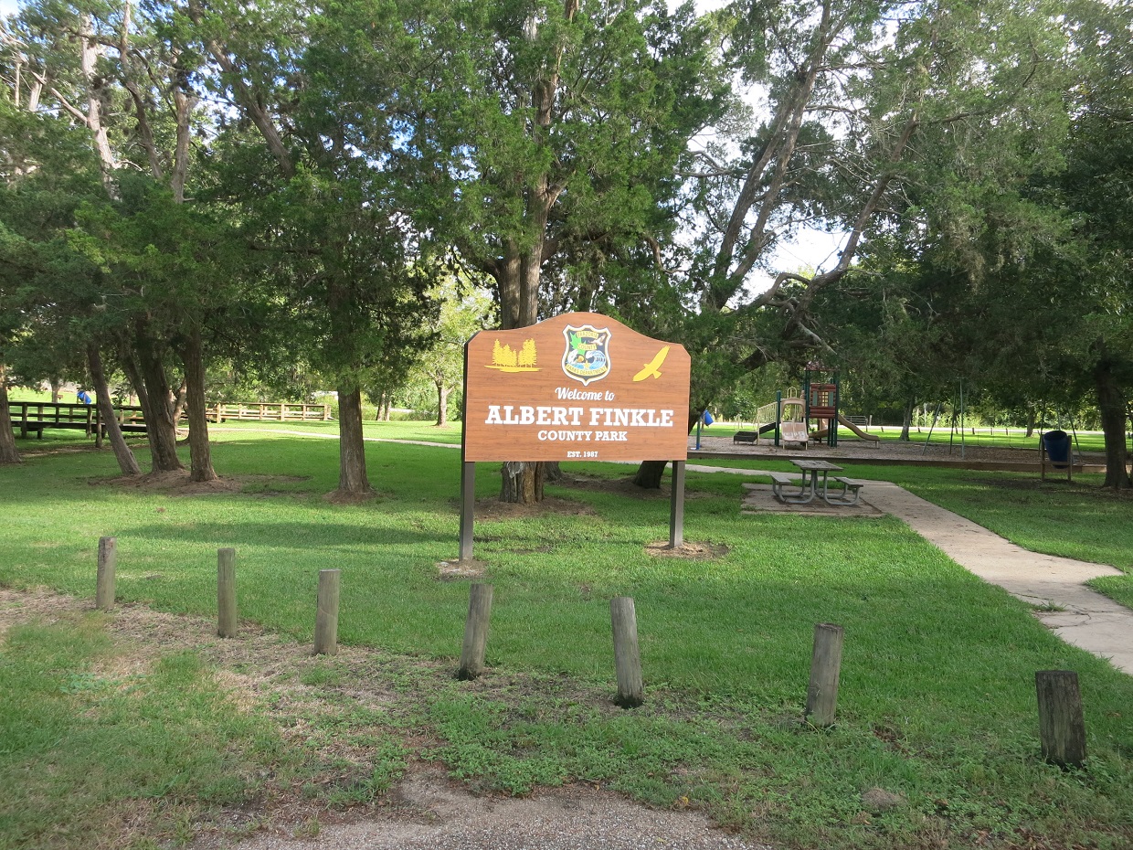 Photo shows Albert Finkle County Park at 8102 Calhoun Street, Liverpool, TX 77577. View is toward the south. — Texas