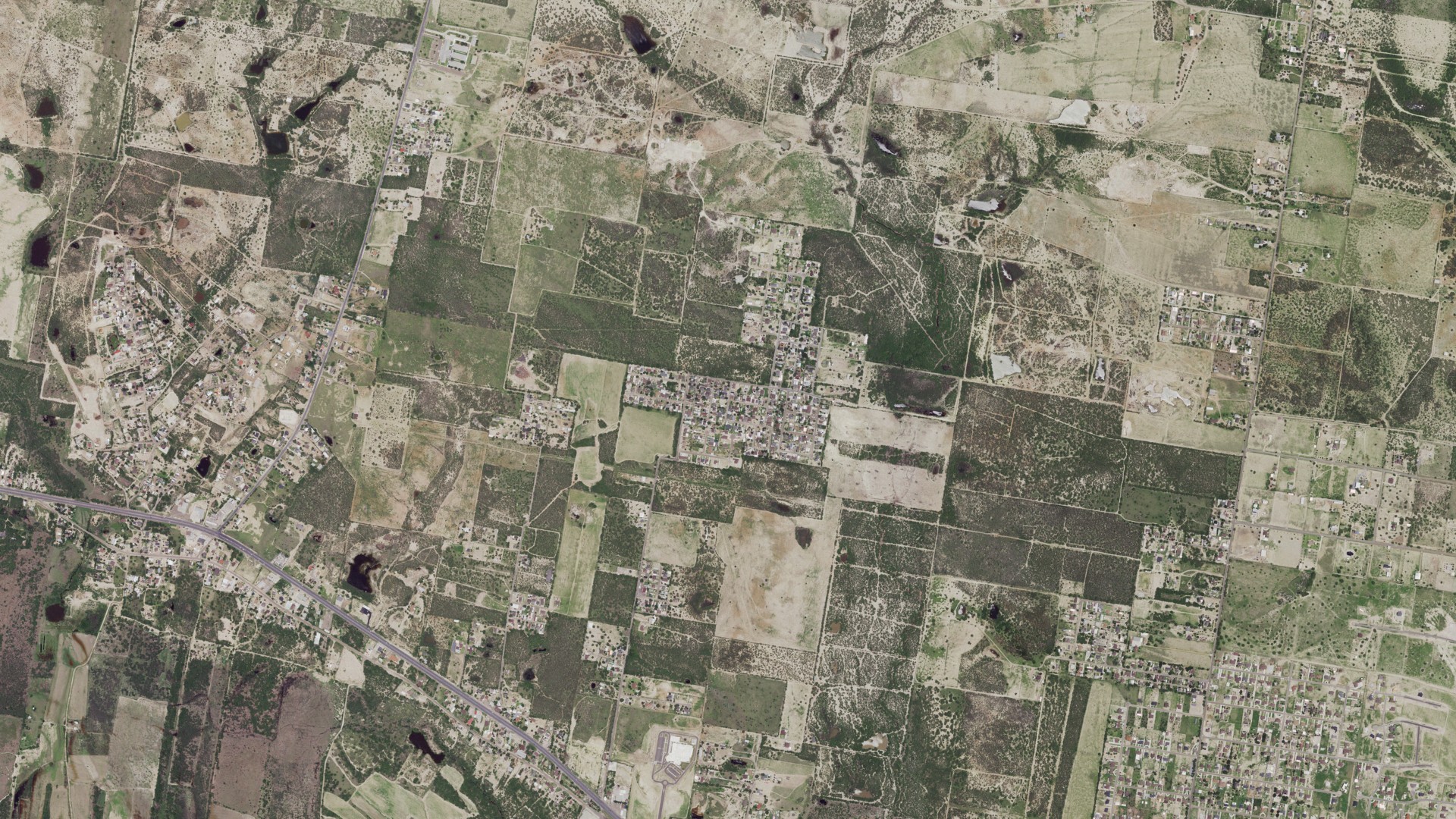 Natural-color aerial photograph of land around Los Ebanos, Texas