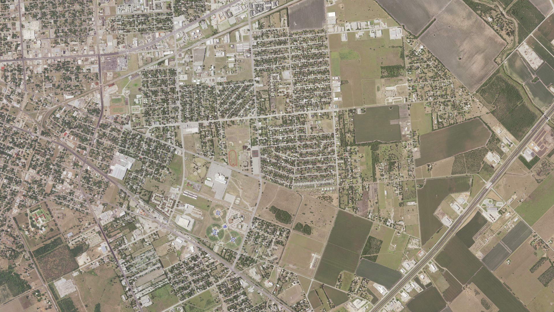 Natural-color aerial photograph of land around Victoria County, Texas