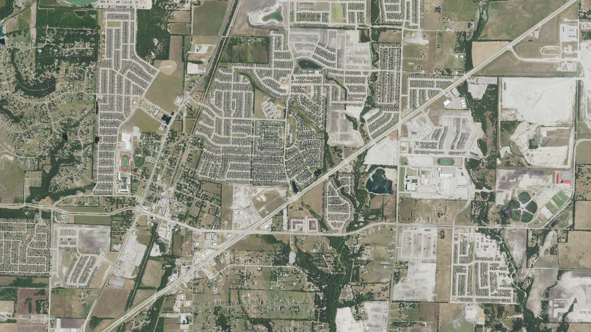 Natural-color aerial photograph of land around Melissa, Texas