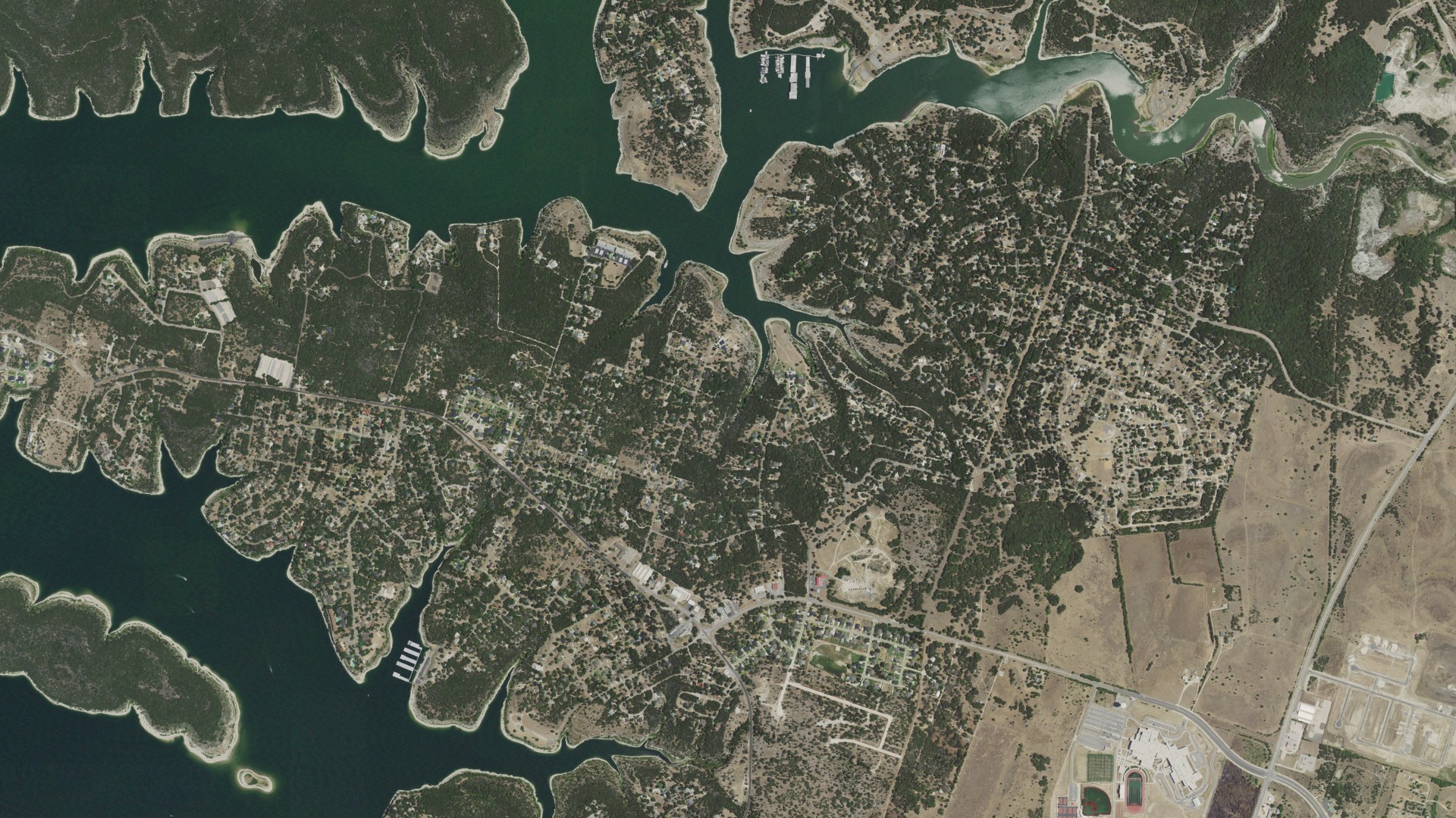 Natural-color aerial photograph of land around Morgan's Point Resort, Texas