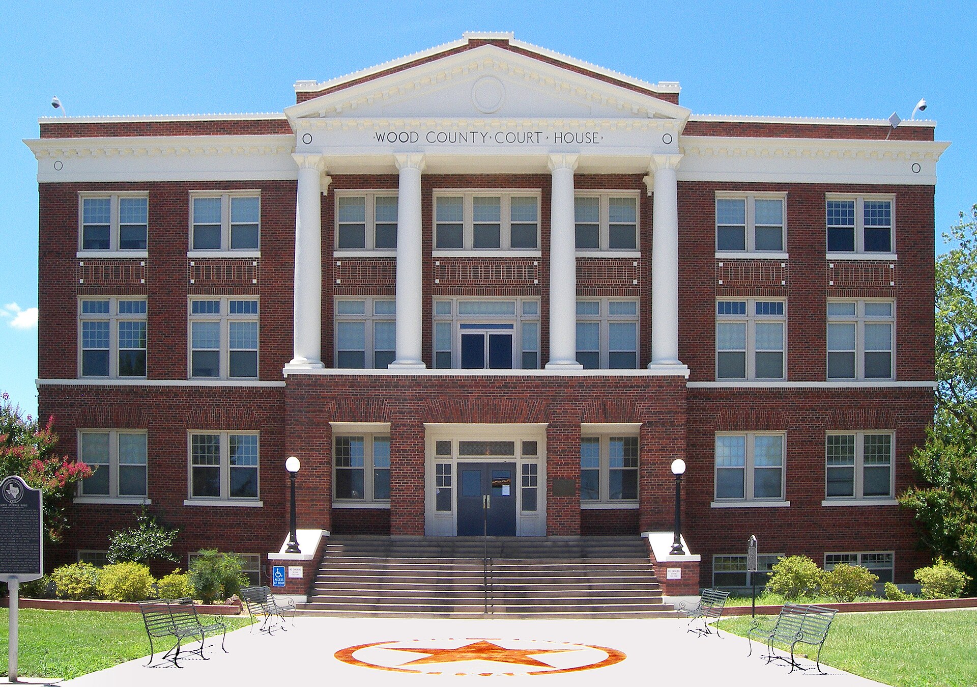 The Wood County Courthouse located in Quitman, Texas, United States. Built in 1925, the courthouse was designated a Recorded Texas Historic Landmark in 2003.