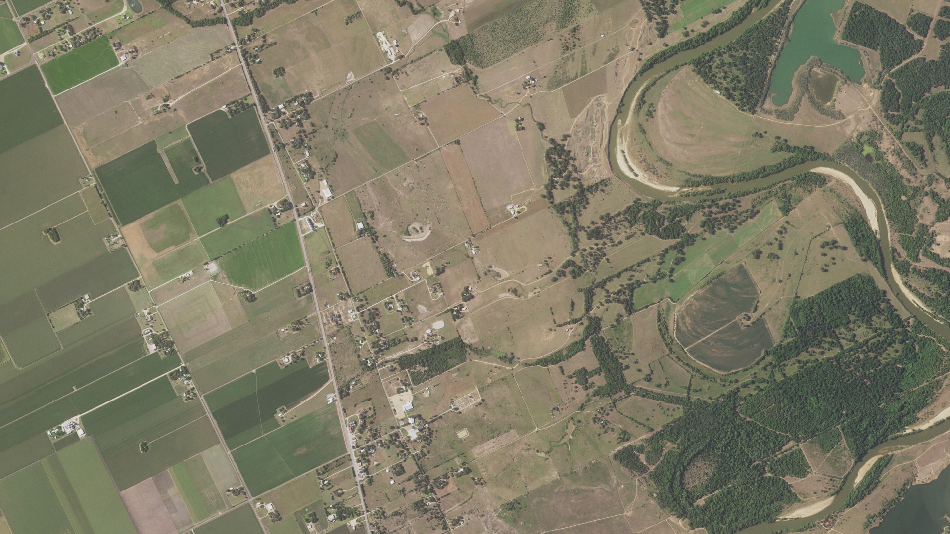 Natural-color aerial photograph of land around Nada, Texas