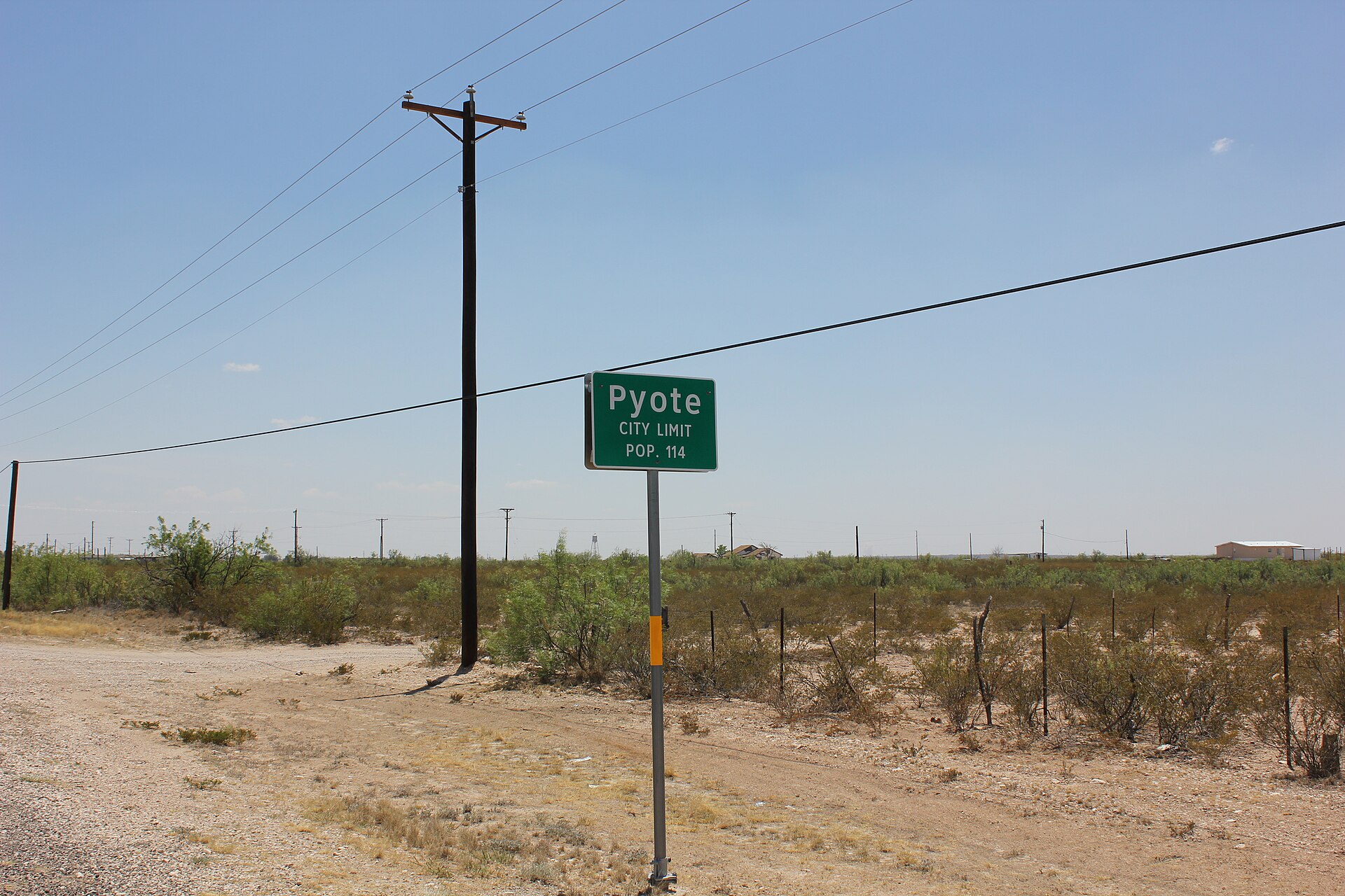 Pyote, Texas city limits sign