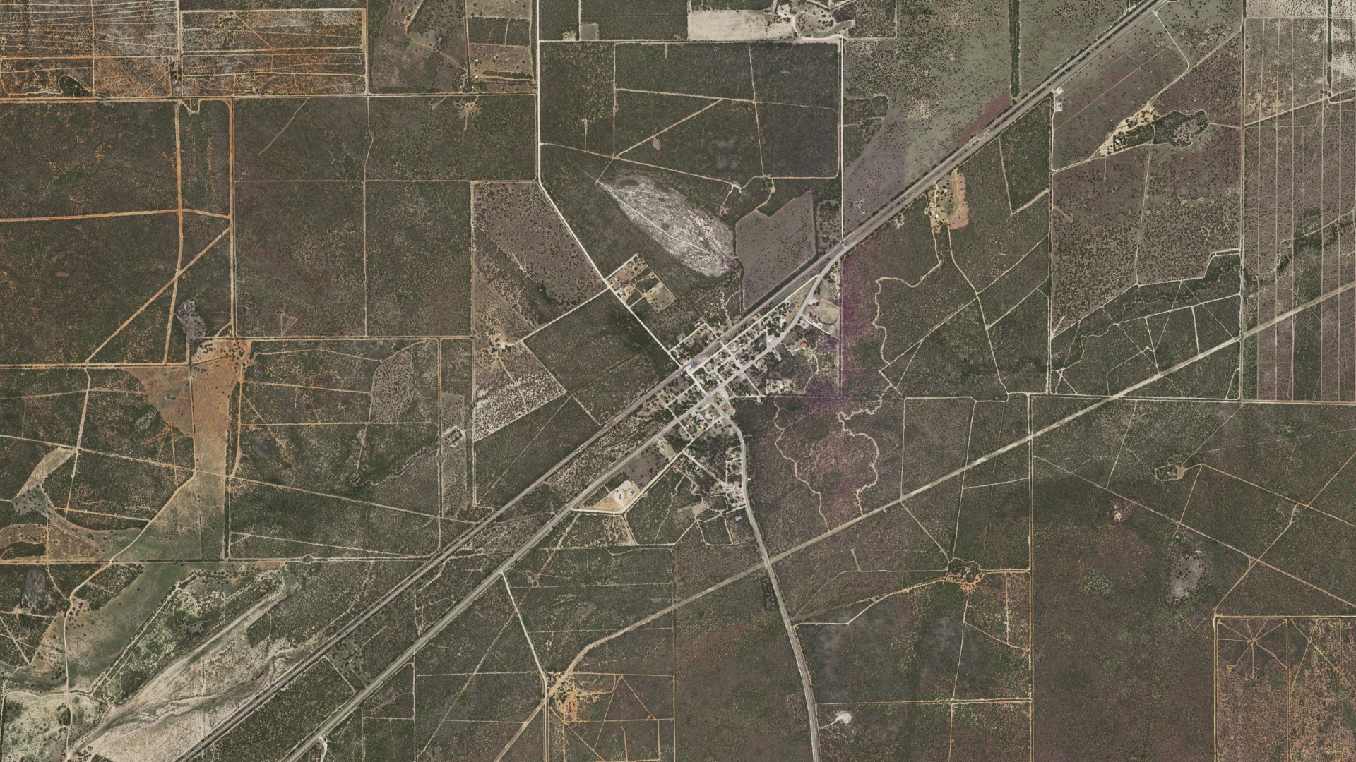 Natural-color aerial photograph of land around Realitos, Texas