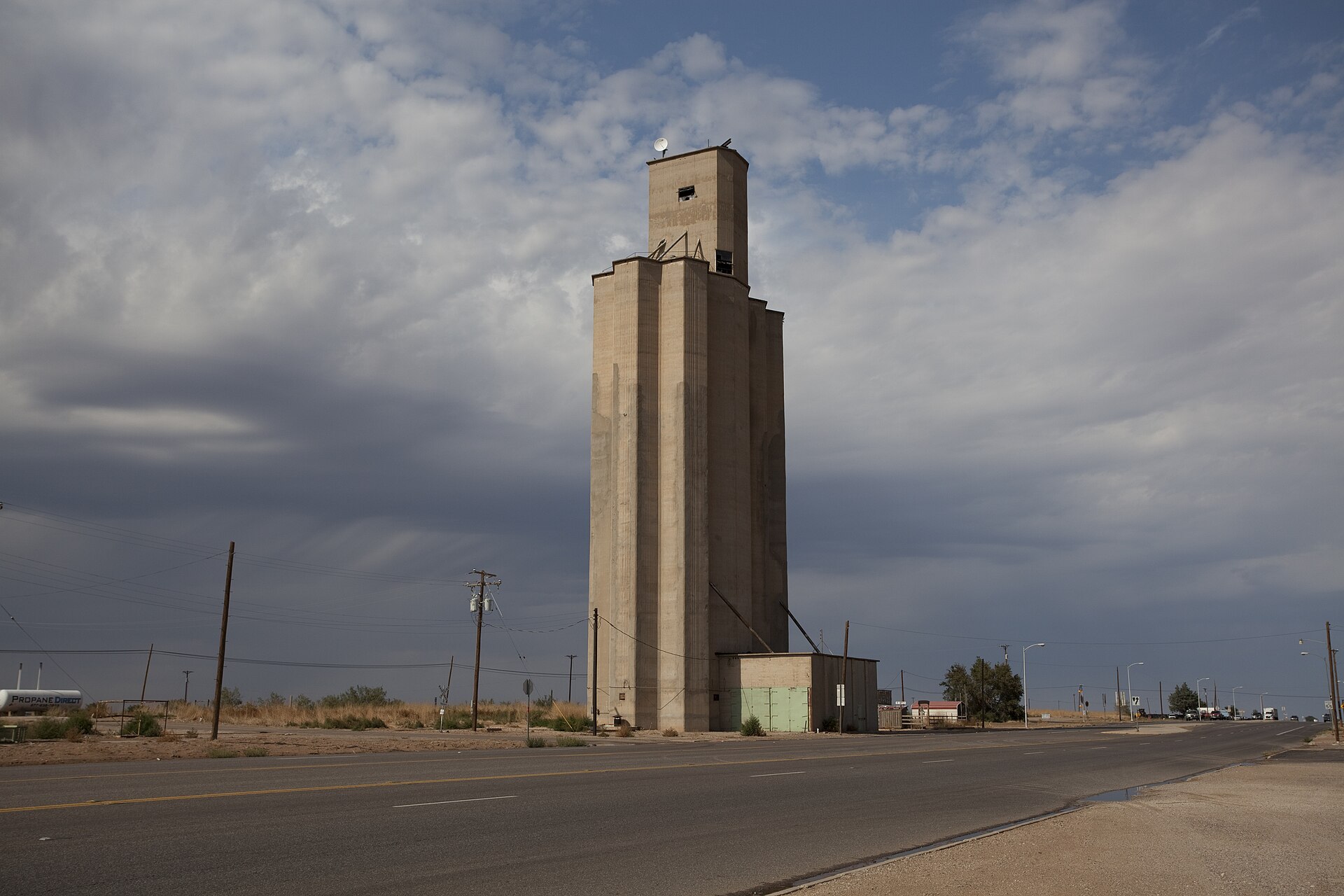 Grain elevator in Ropesville, Texas.