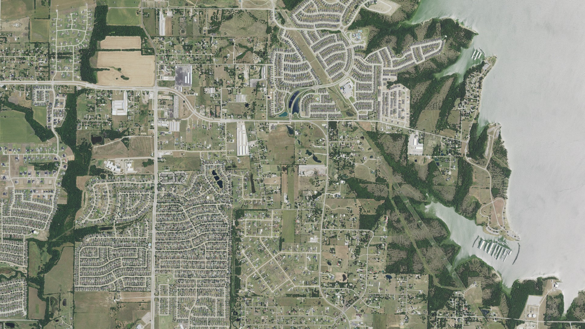 Natural-color aerial photograph of land around St. Paul, Texas