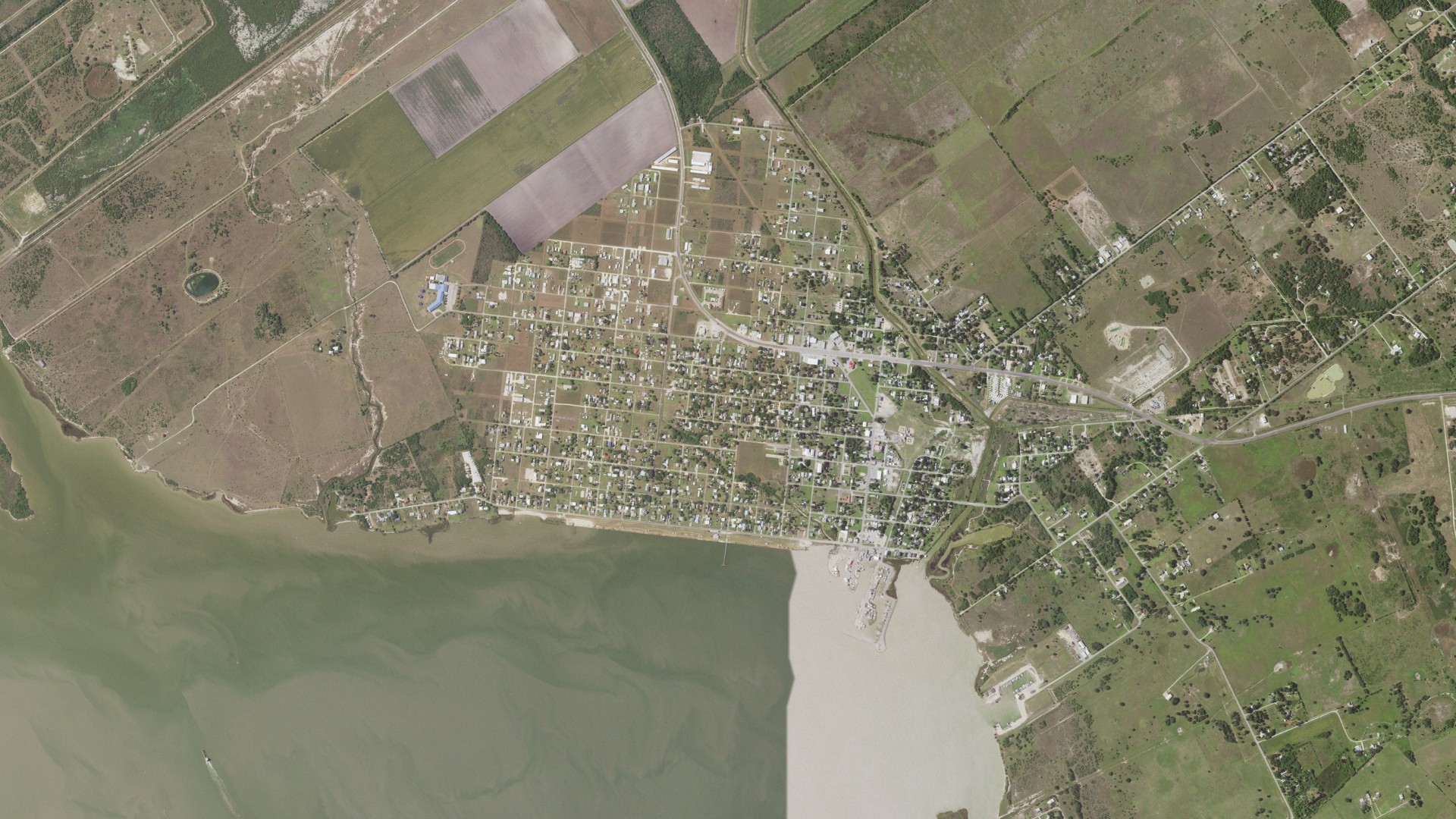 Natural-color aerial photograph of land around Seadrift, Texas