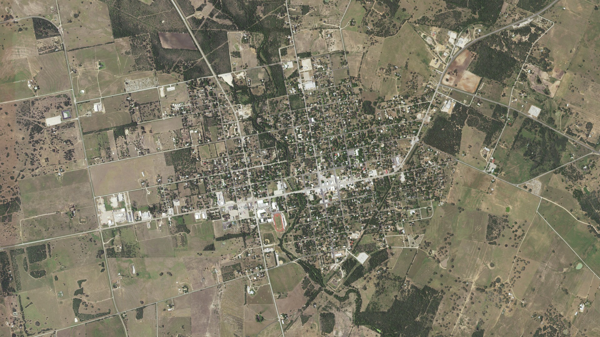Natural-color aerial photograph of land around Yorktown, Texas