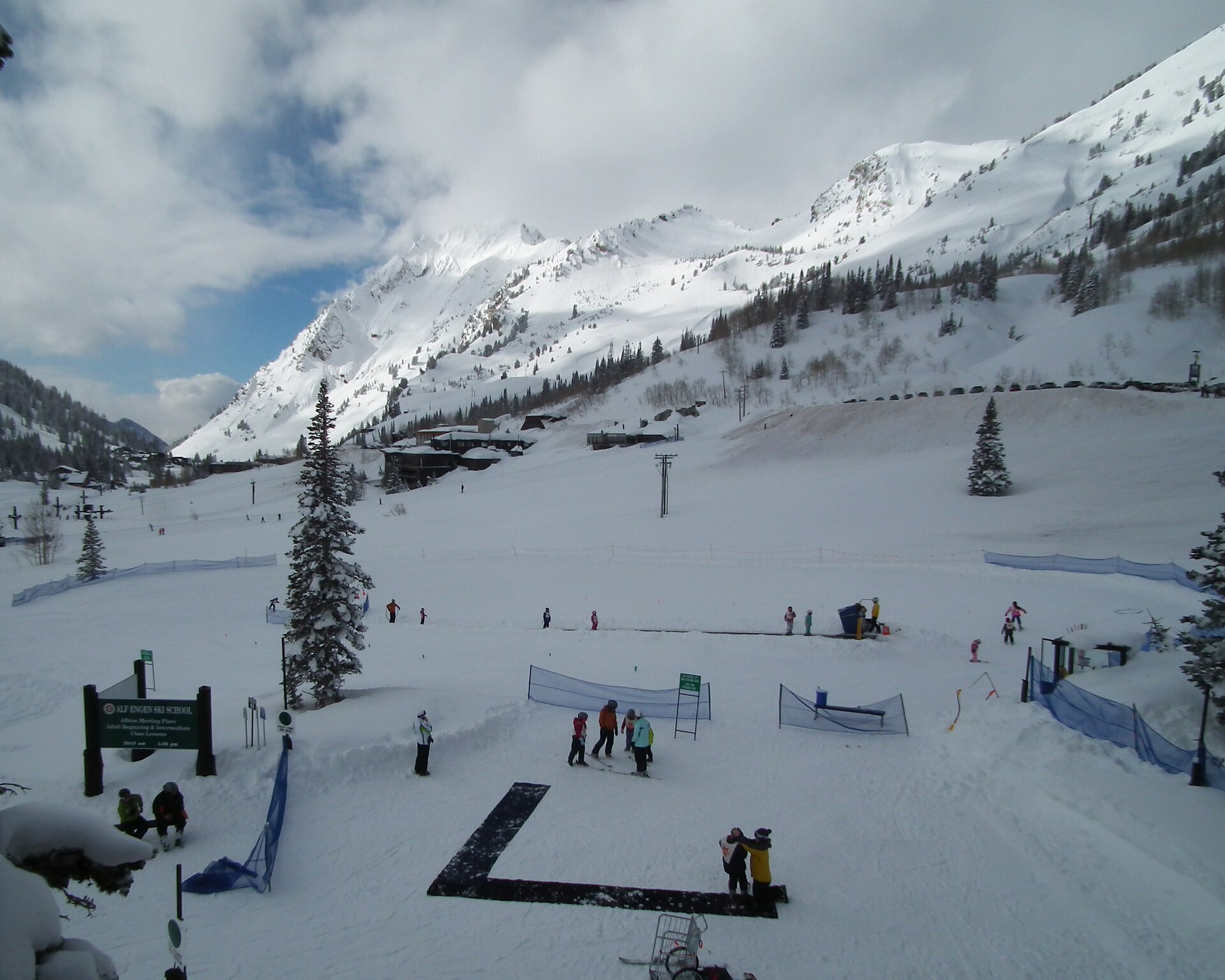 Children taking skiing lessons at Alta Ski Area in Utah.