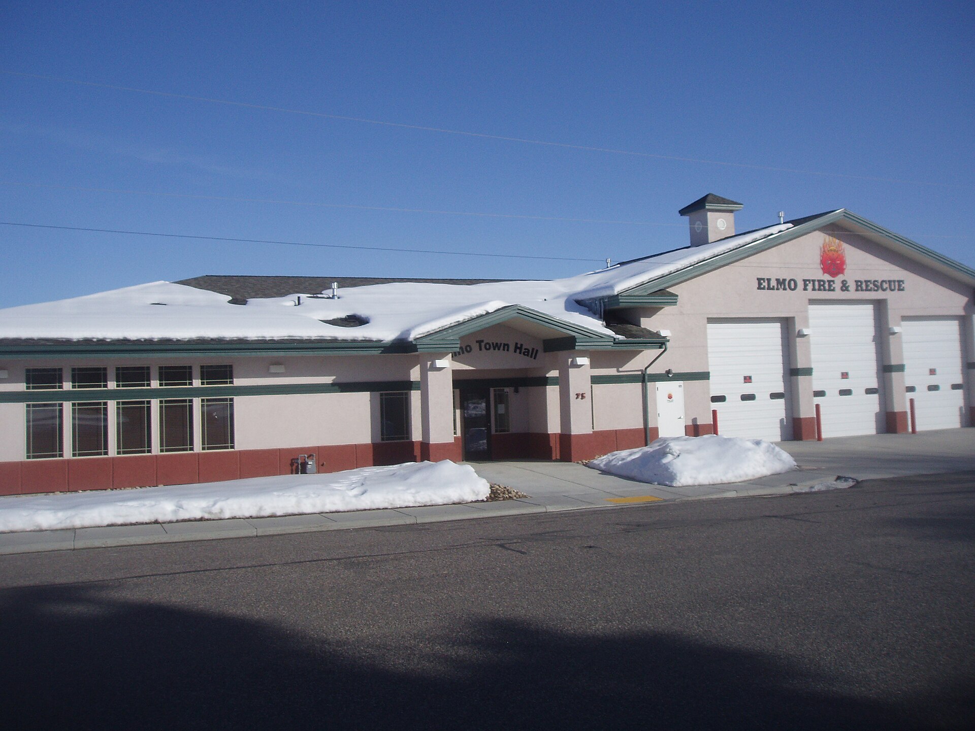 The town hall and fire station of Elmo, Utah, United States.