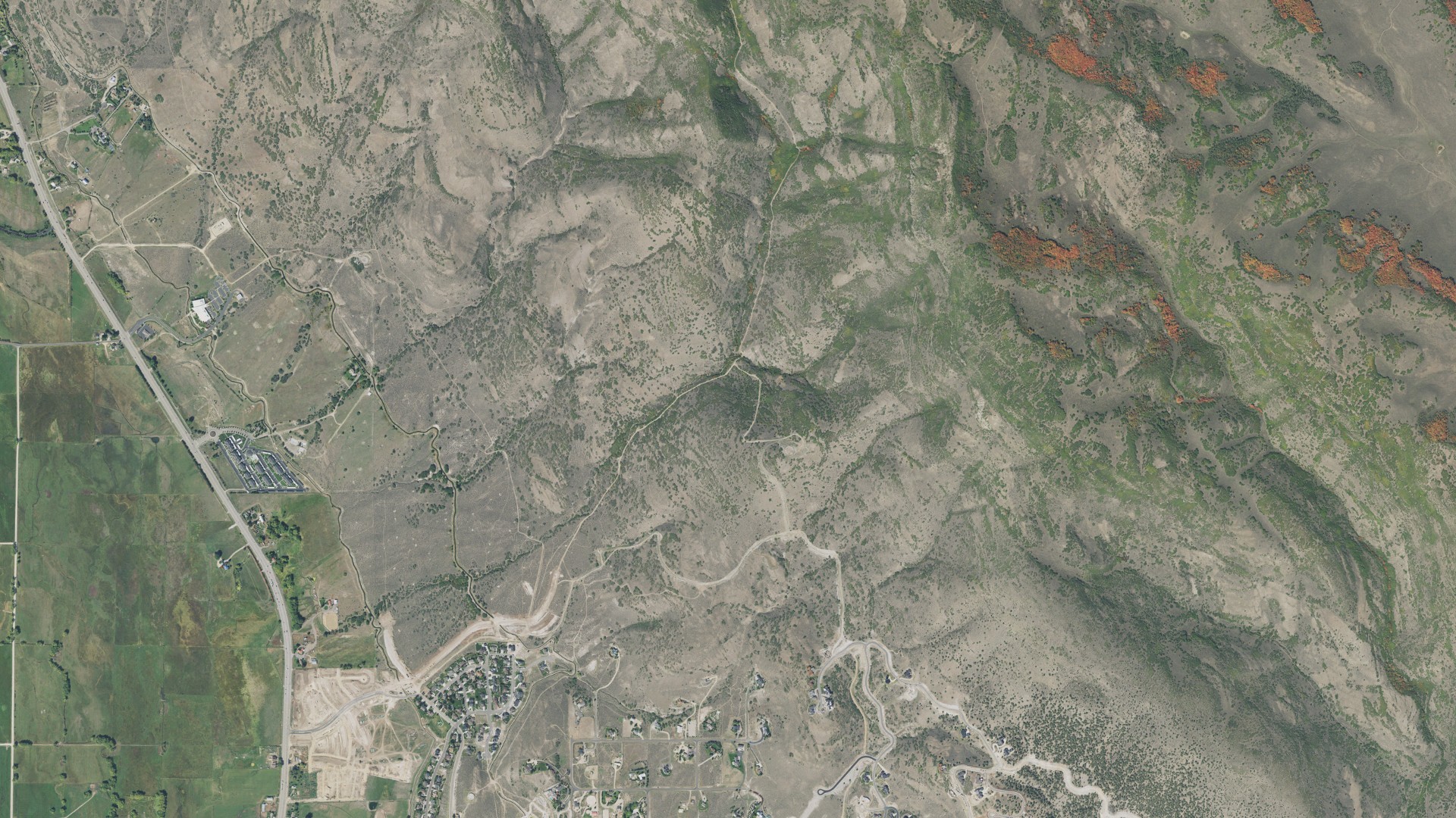 Natural-color aerial photograph of land around Heber, Utah