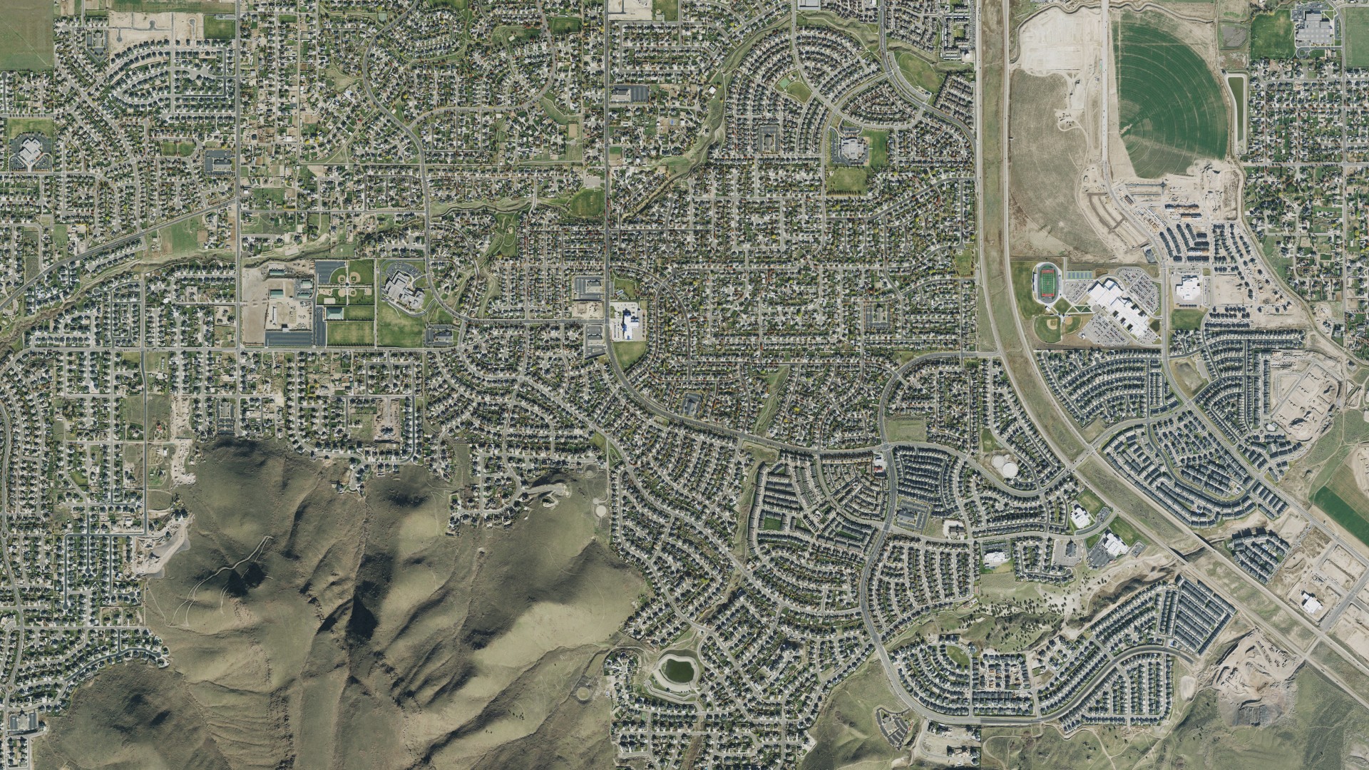Natural-color aerial photograph of land around Herriman, Utah