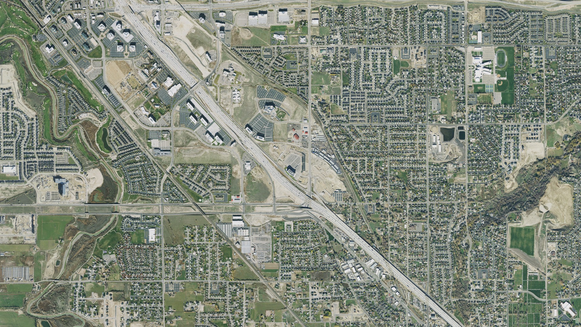 Natural-color aerial photograph of land around Lehi, Utah