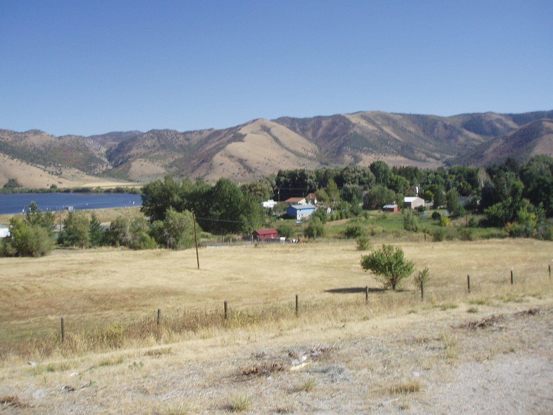 The town of Mantua, Utah, United States, as seen from U.S. Route 91