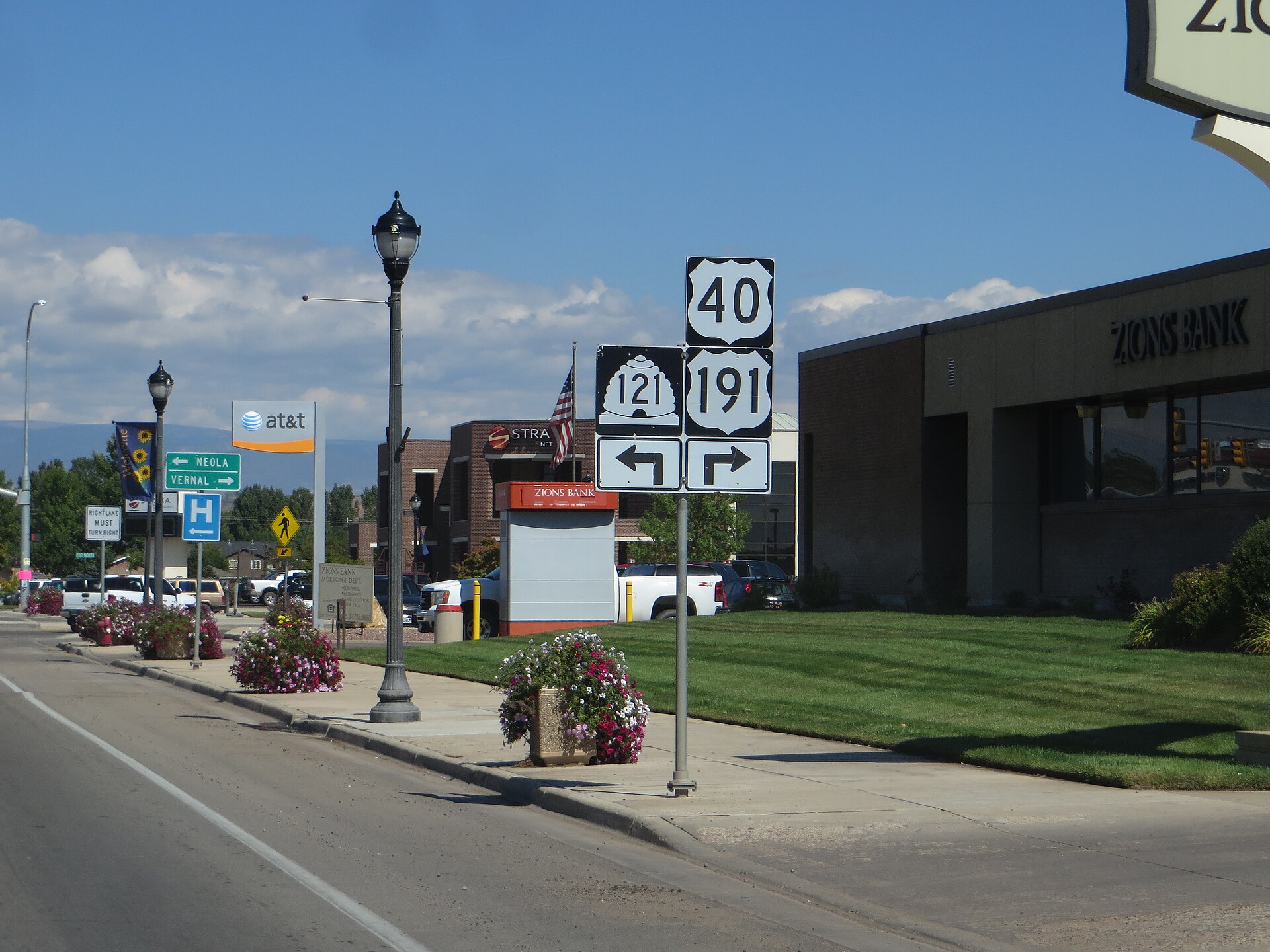 US Routes 40 and 191 approaching Utah State Route 121 — Roosevelt, Utah