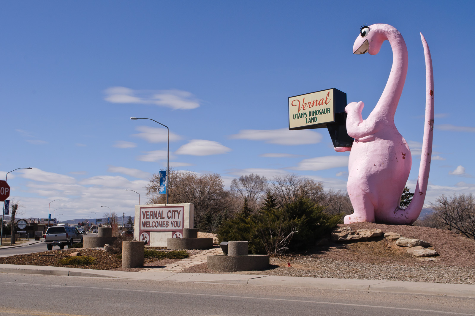 The pink sauropod greets visitors to Vernal, the main population center in northeastern Utah.