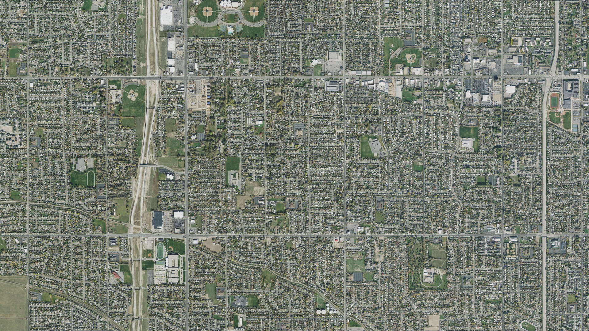 Natural-color aerial photograph of land around West Valley City, Utah