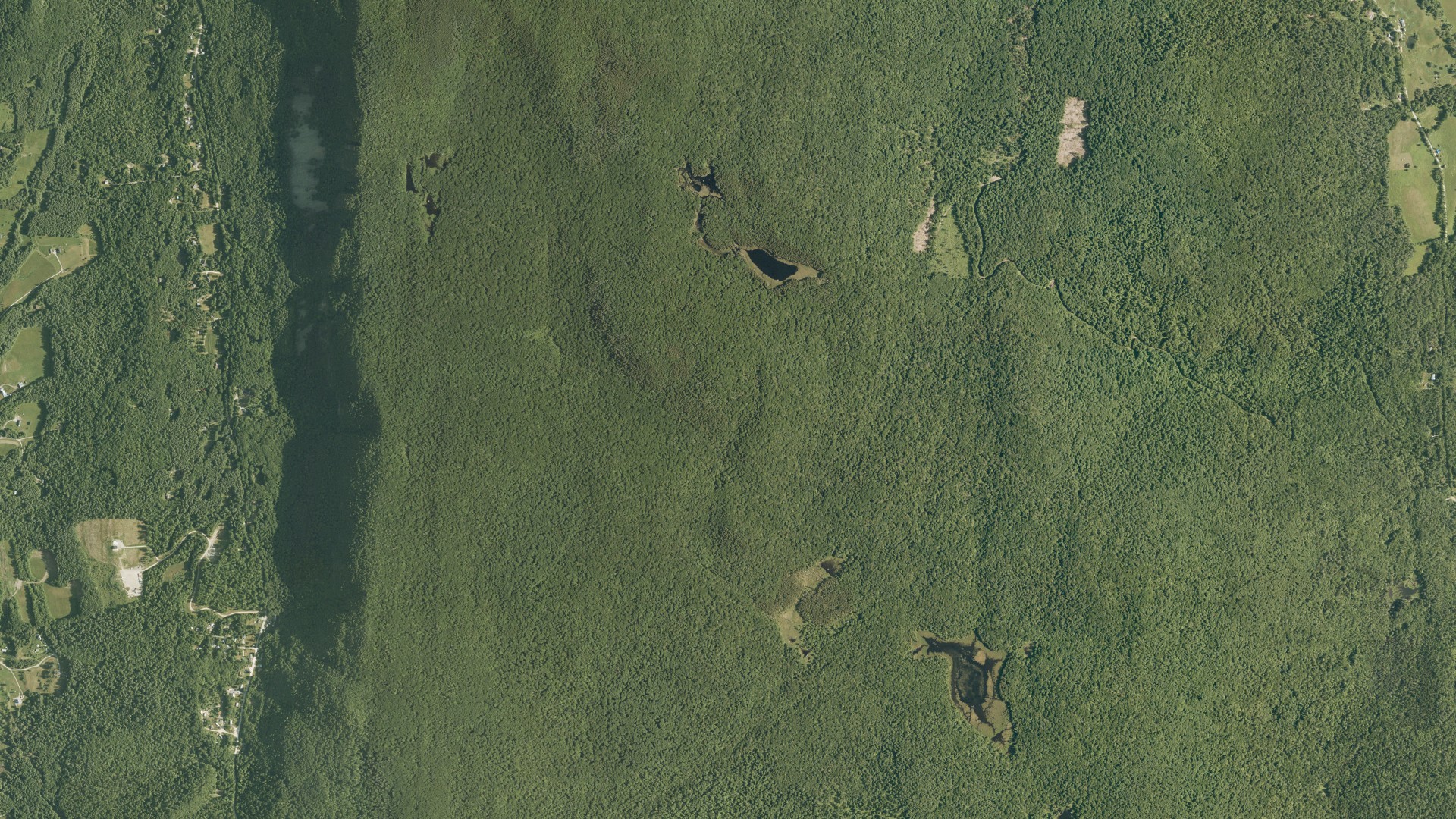 Natural-color aerial photograph of land around Bristol, Vermont