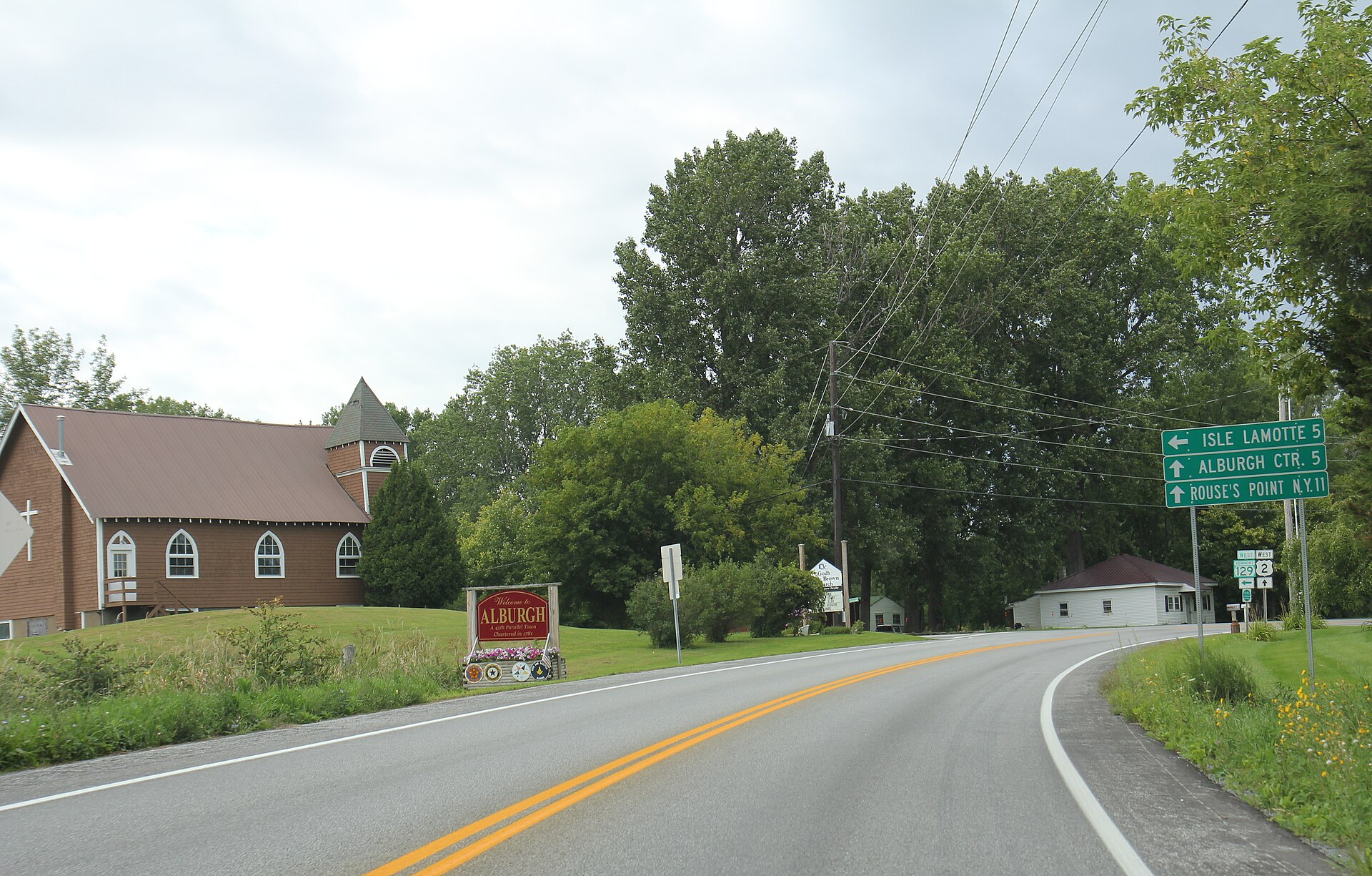 The sign for Alburgh, Vermont on U.S. Route 2