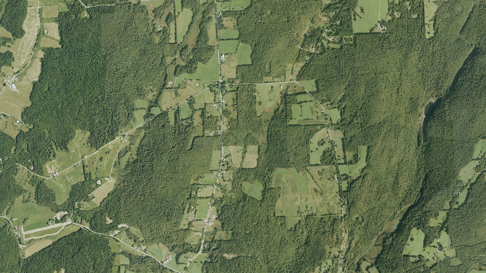Natural-color aerial photograph of land around Enosburgh, Vermont