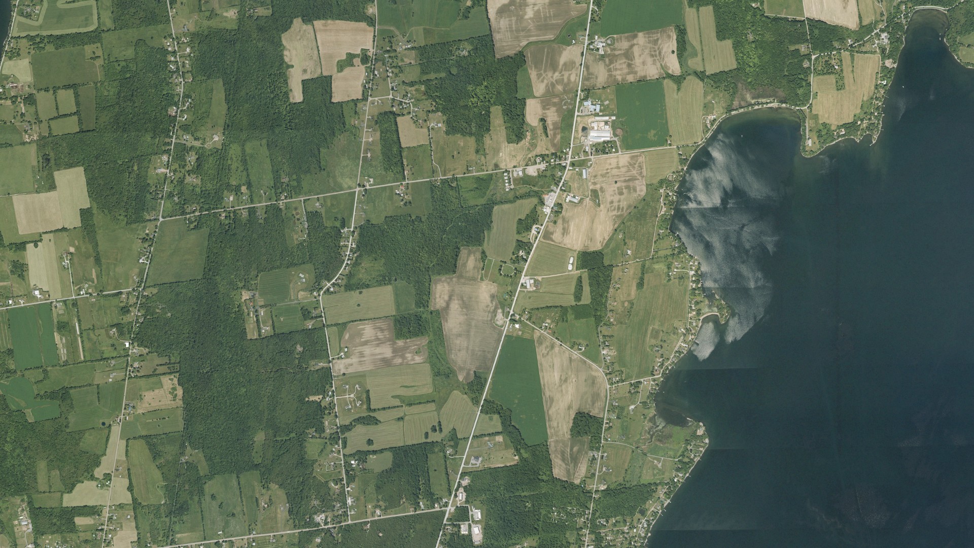Natural-color aerial photograph of land around Grand Isle, Vermont