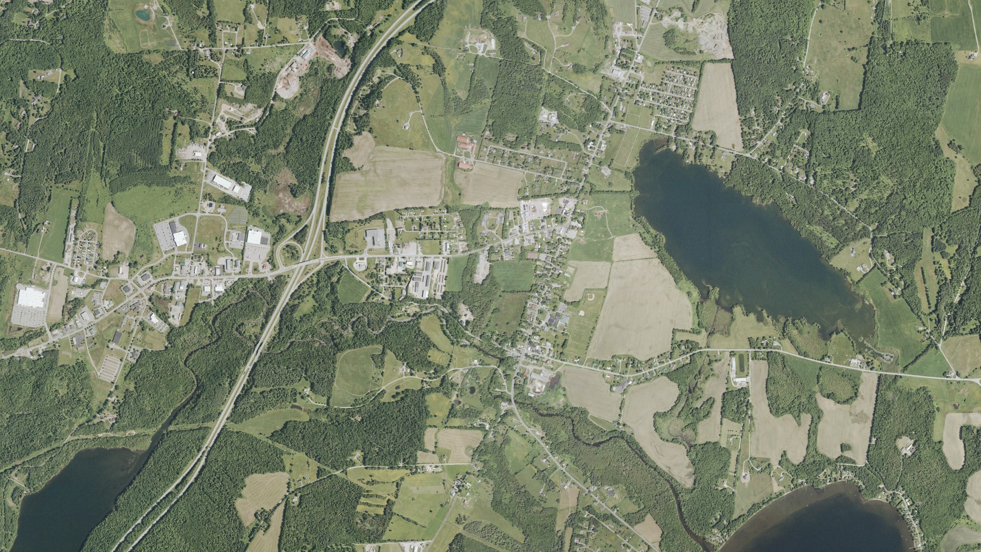 Natural-color aerial photograph of land around Derby, Vermont