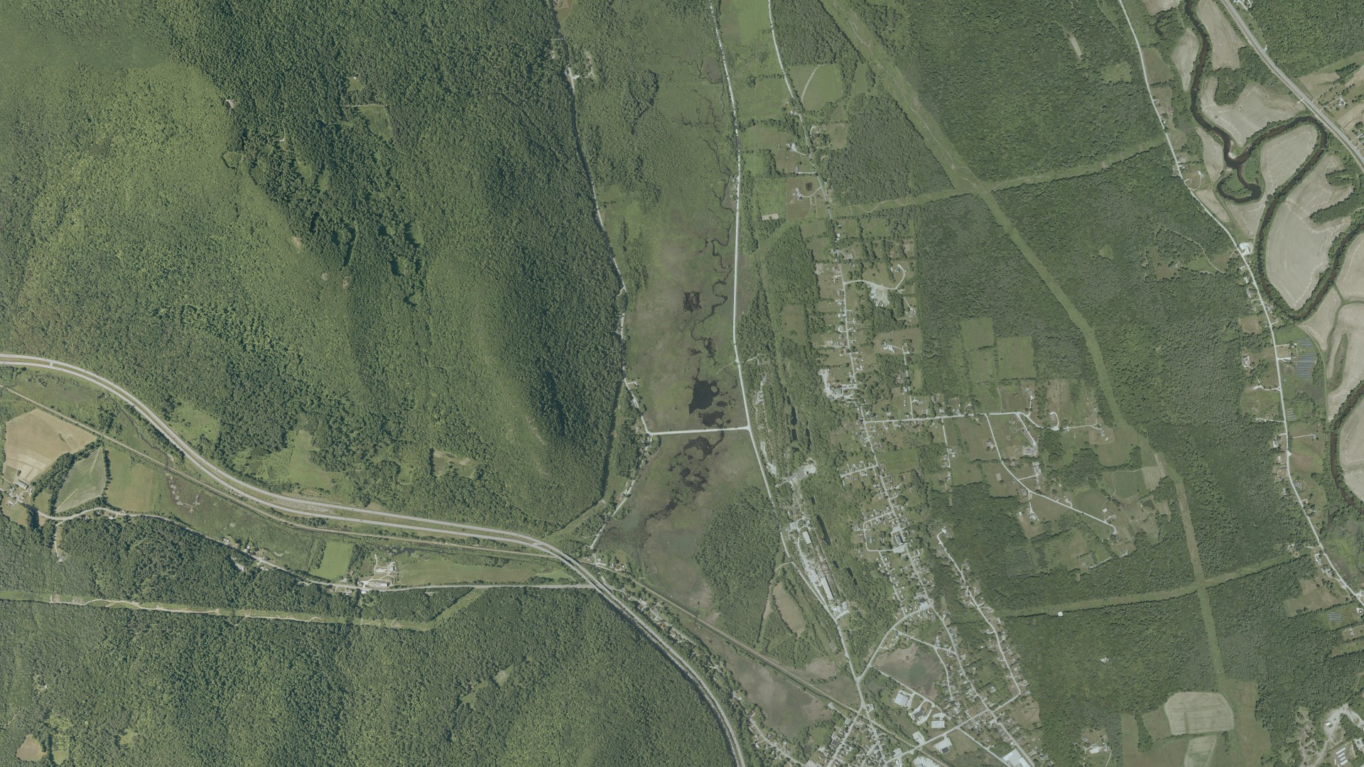 Natural-color aerial photograph of land around West Rutland, Vermont