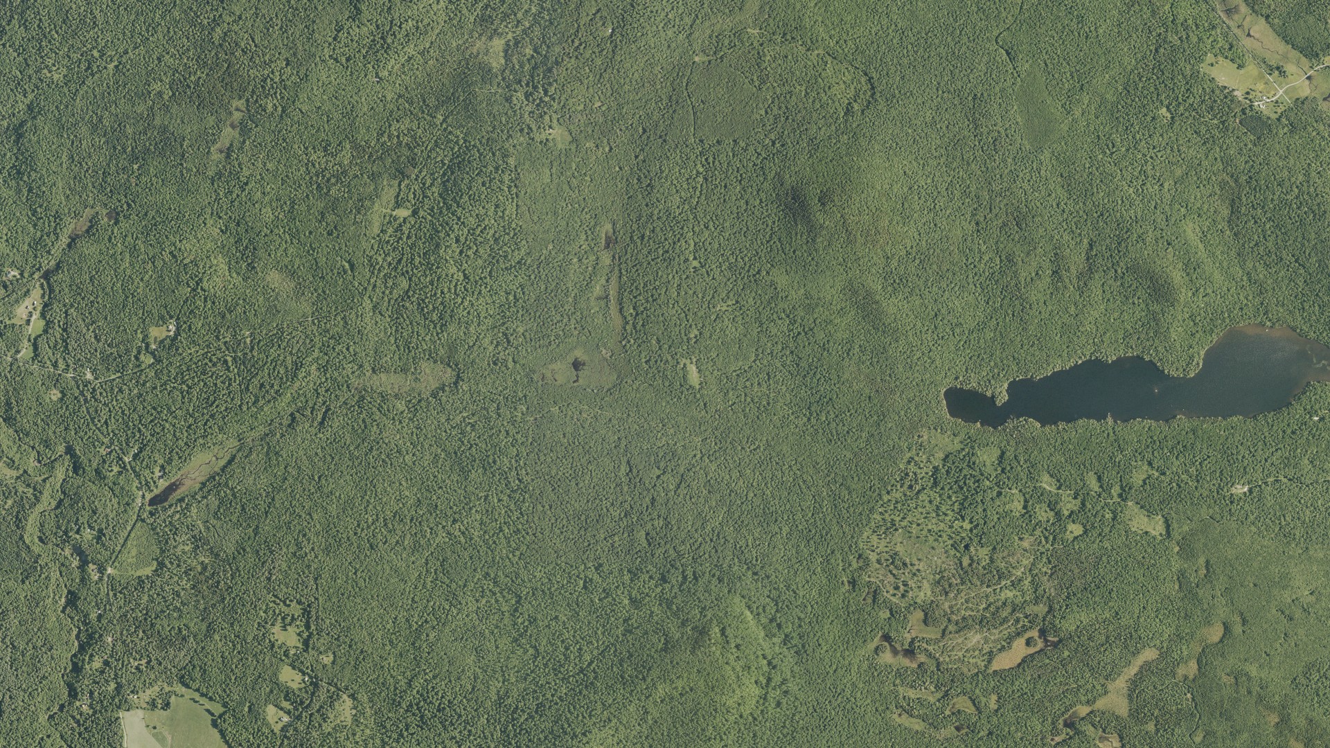 Natural-color aerial photograph of land around Marshfield, Vermont