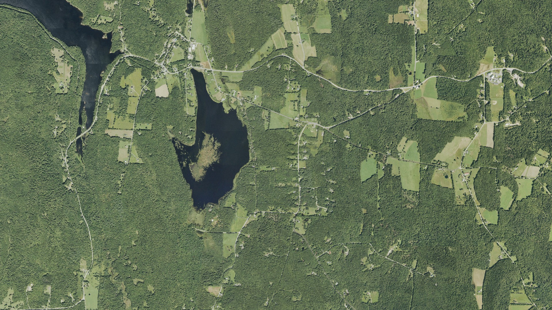 Natural-color aerial photograph of land around Whitingham, Vermont