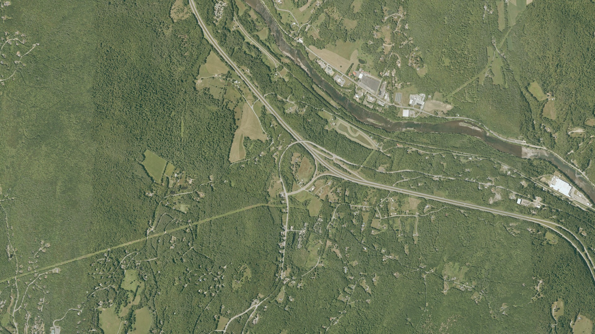 Natural-color aerial photograph of land around Hartford, Vermont
