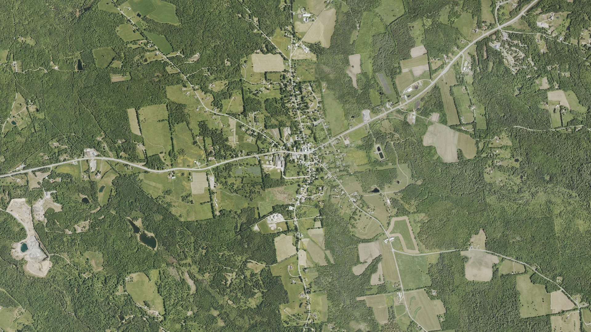 Natural-color aerial photograph of land around Danville, Vermont