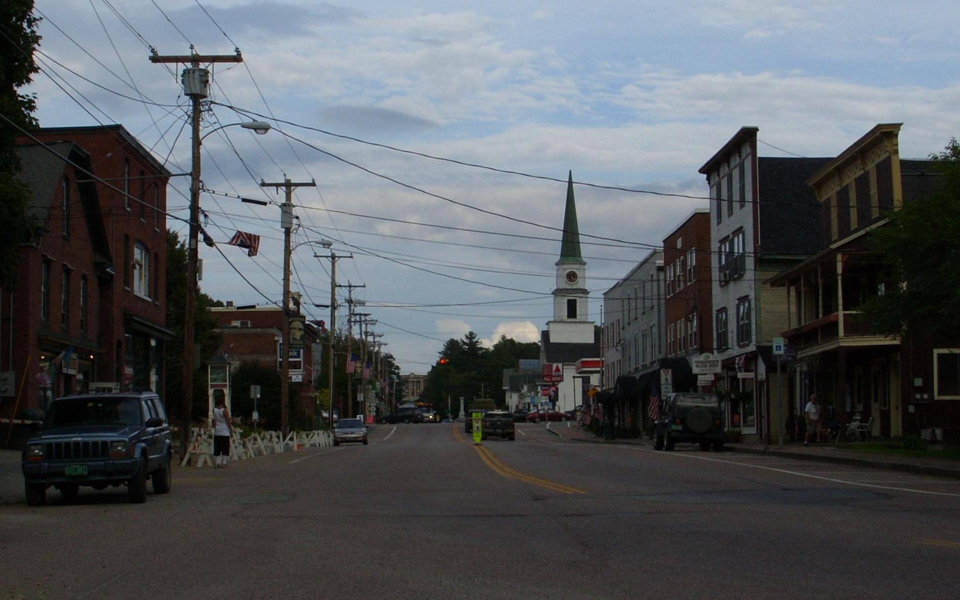 Downtown Morrisville, Vermont, looking east along Main Street (Vermont Route 100/15A/12)