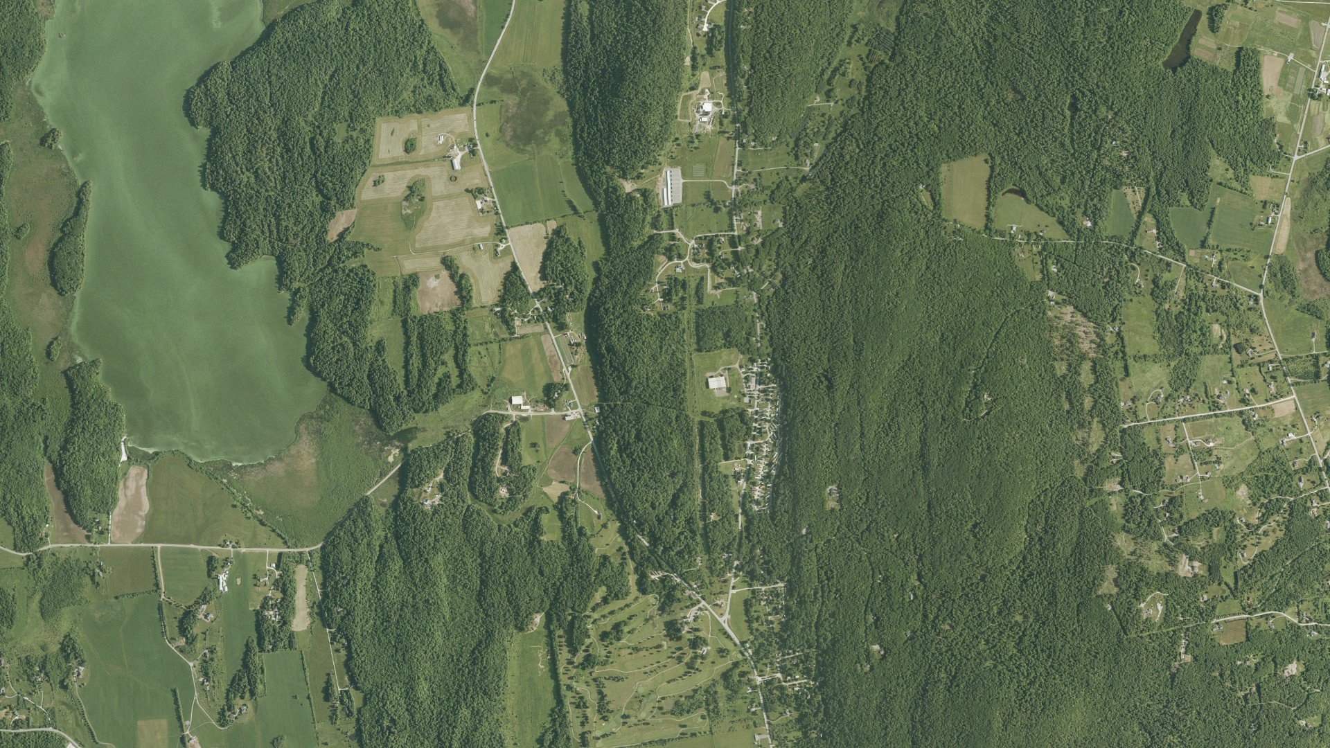 Natural-color aerial photograph of land around St. George, Vermont