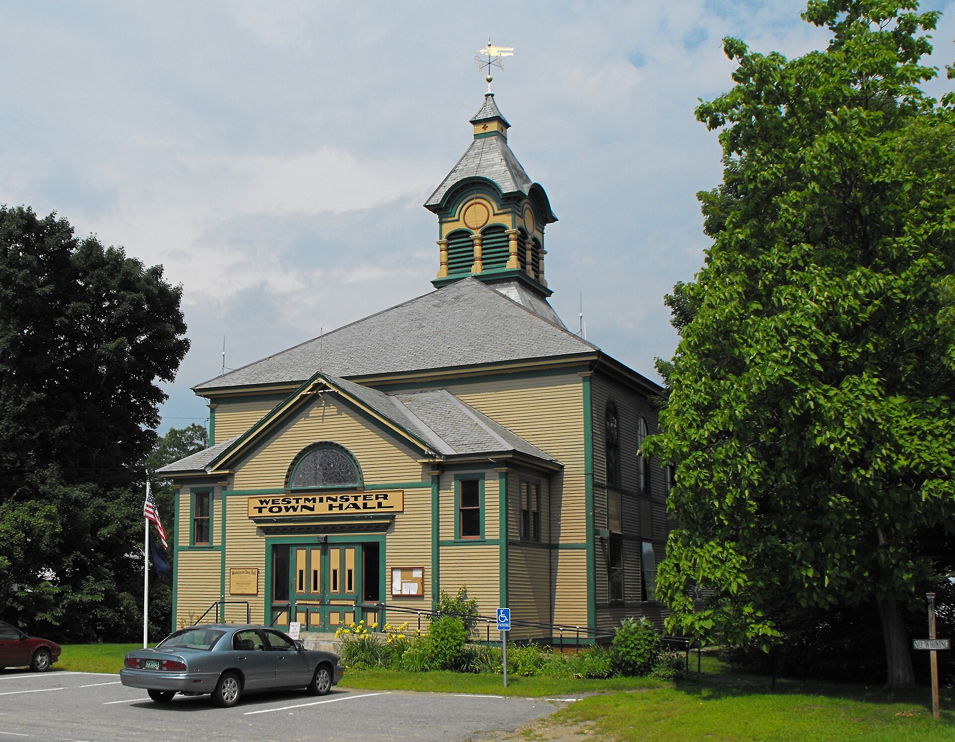 Westminster Town Hall This is an image of a place or building that is listed on the National Register of Historic Places in the United States of America. Its reference number is 88001058 (Wikidata). — Vermont