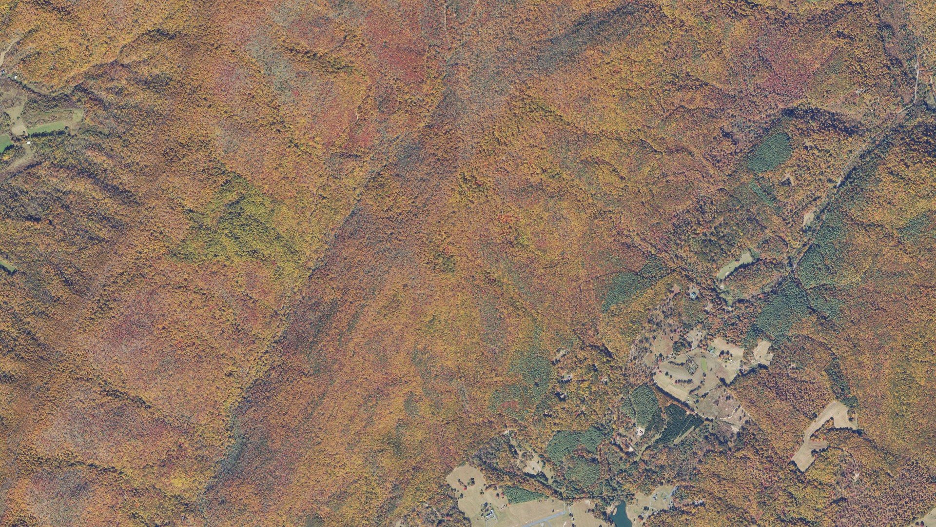 Natural-color aerial photograph of land around Bath County, Virginia