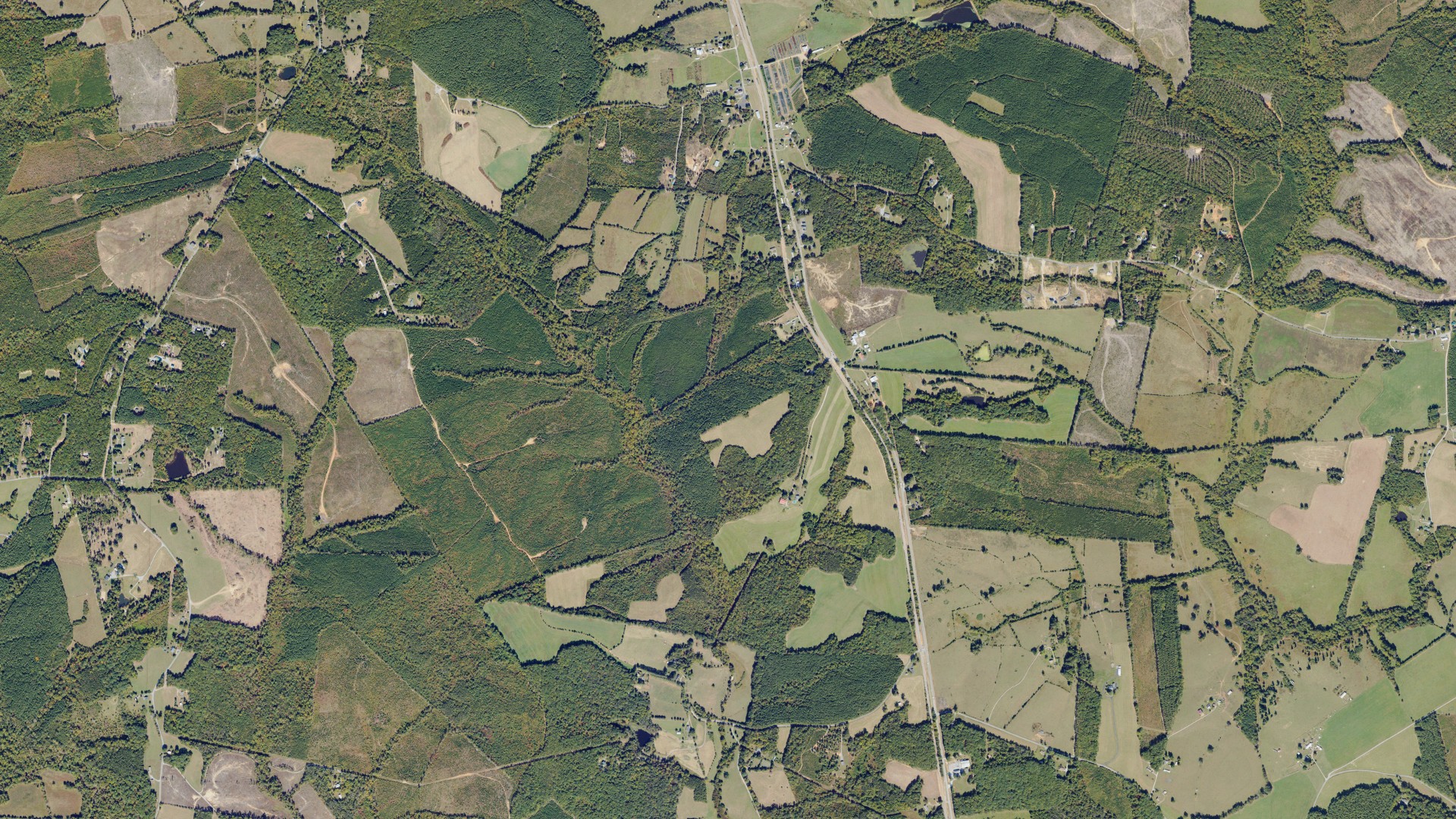 Natural-color aerial photograph of land around Campbell County, Virginia