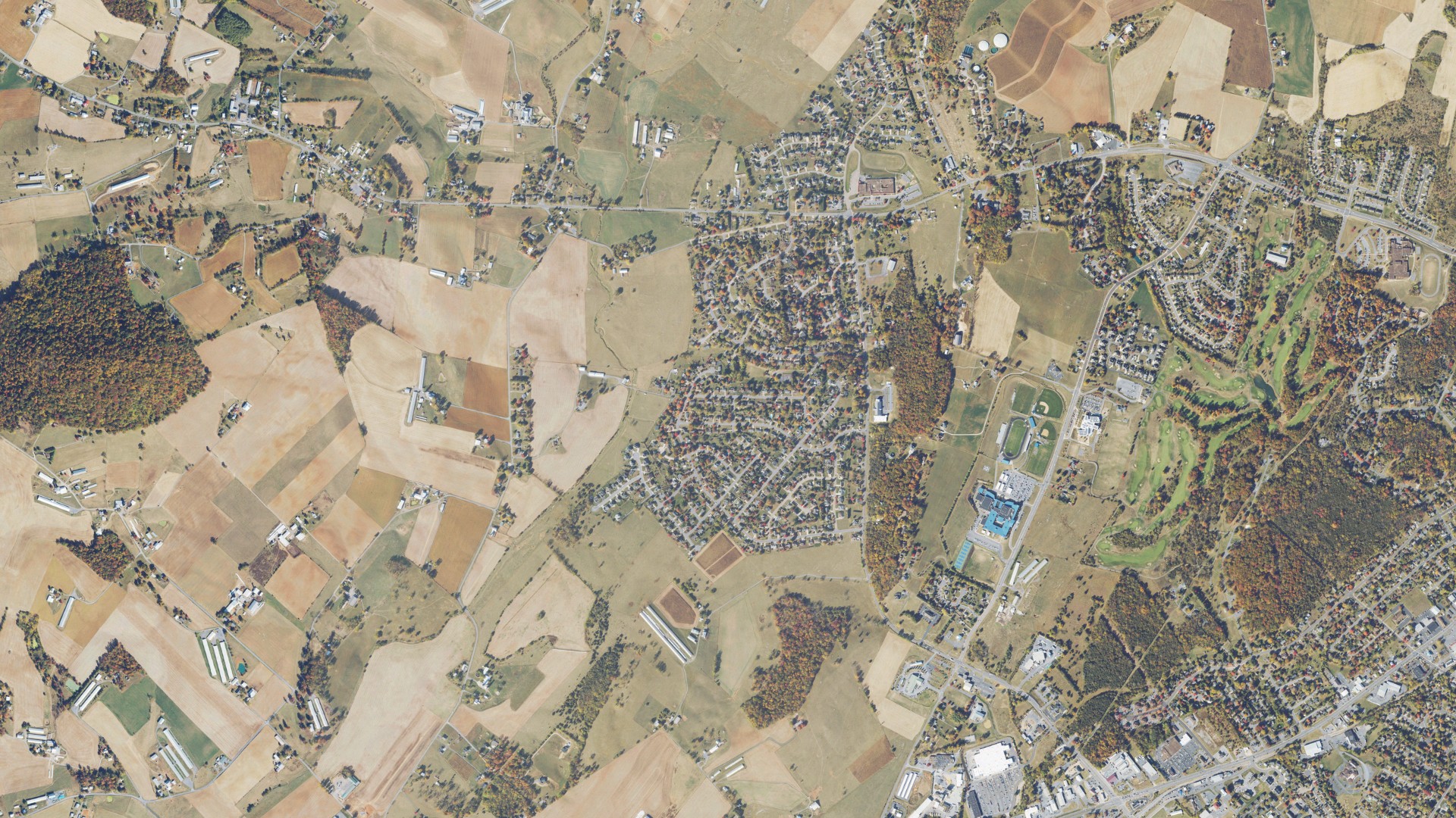 Natural-color aerial photograph of land around Belmont Estates, Virginia