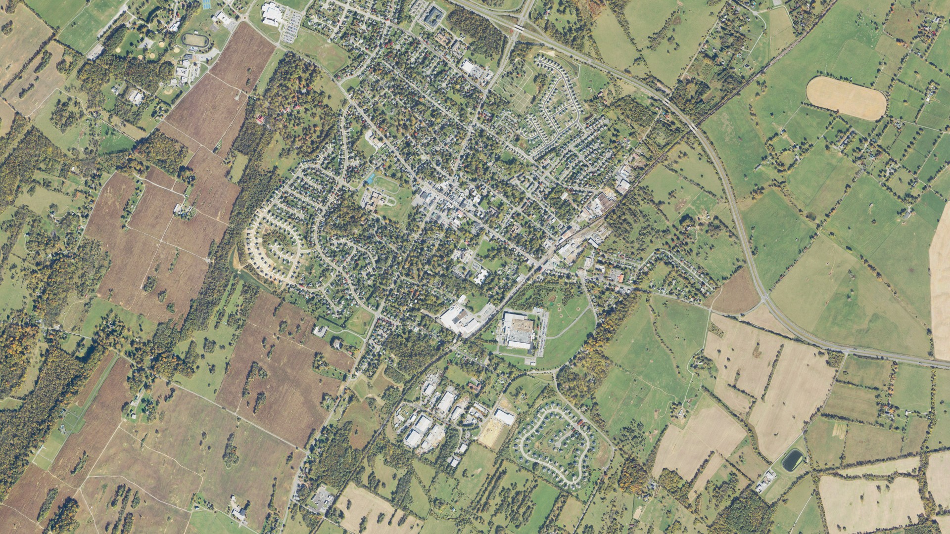Natural-color aerial photograph of land around Berryville, Virginia