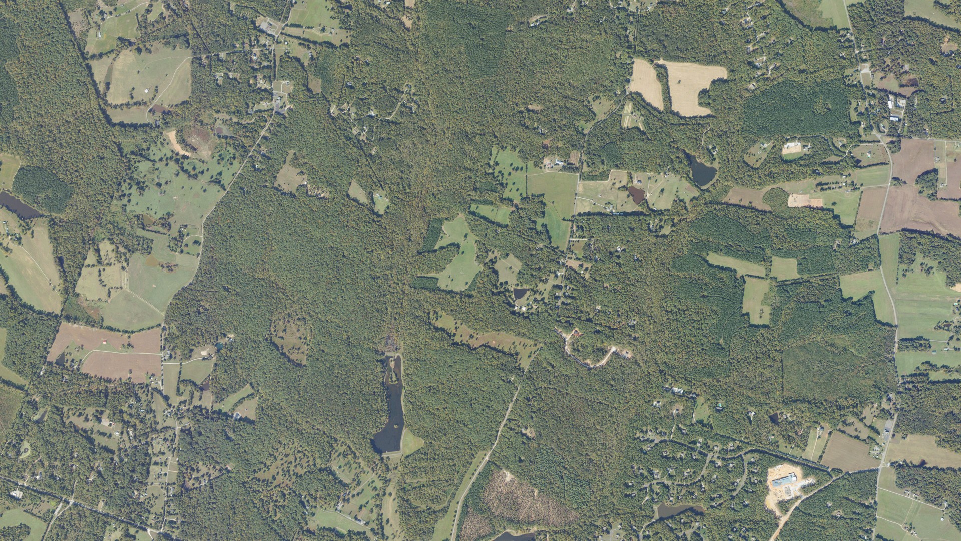 Natural-color aerial photograph of land around Goochland County, Virginia