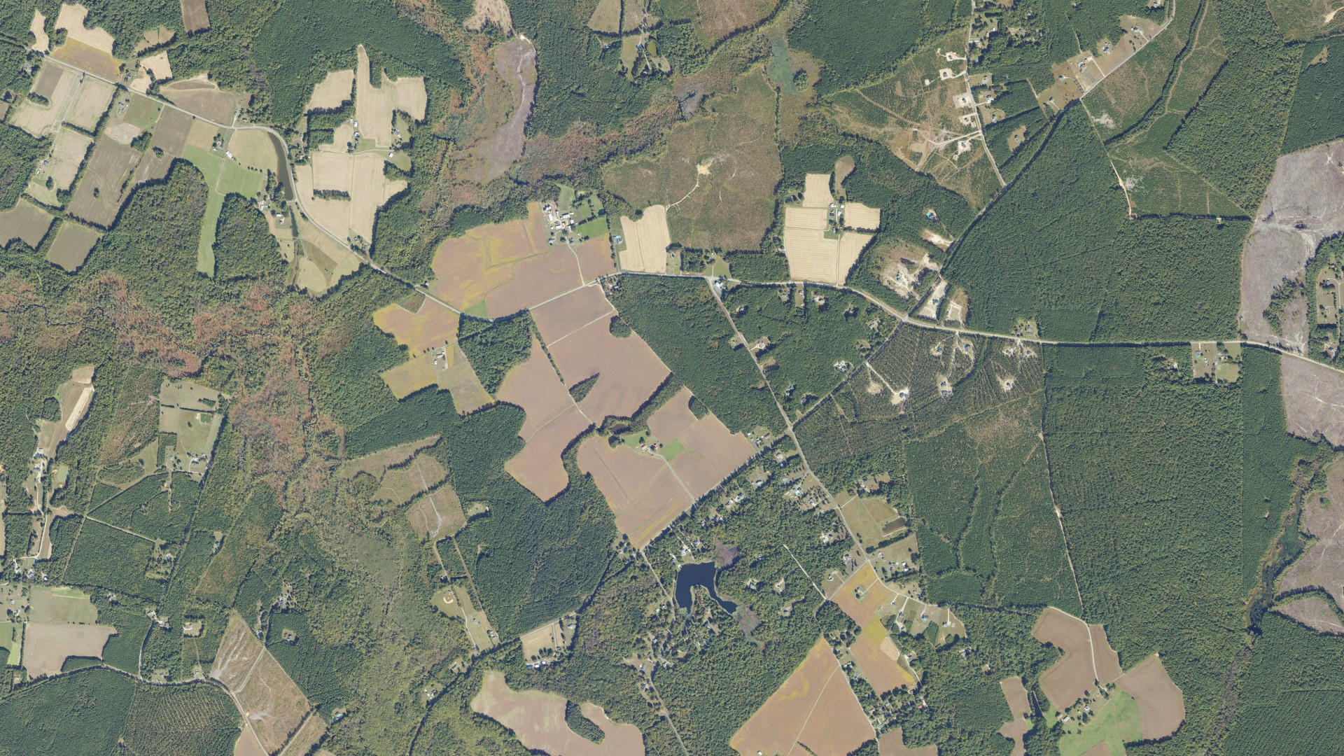 Natural-color aerial photograph of land around Prince George County, Virginia