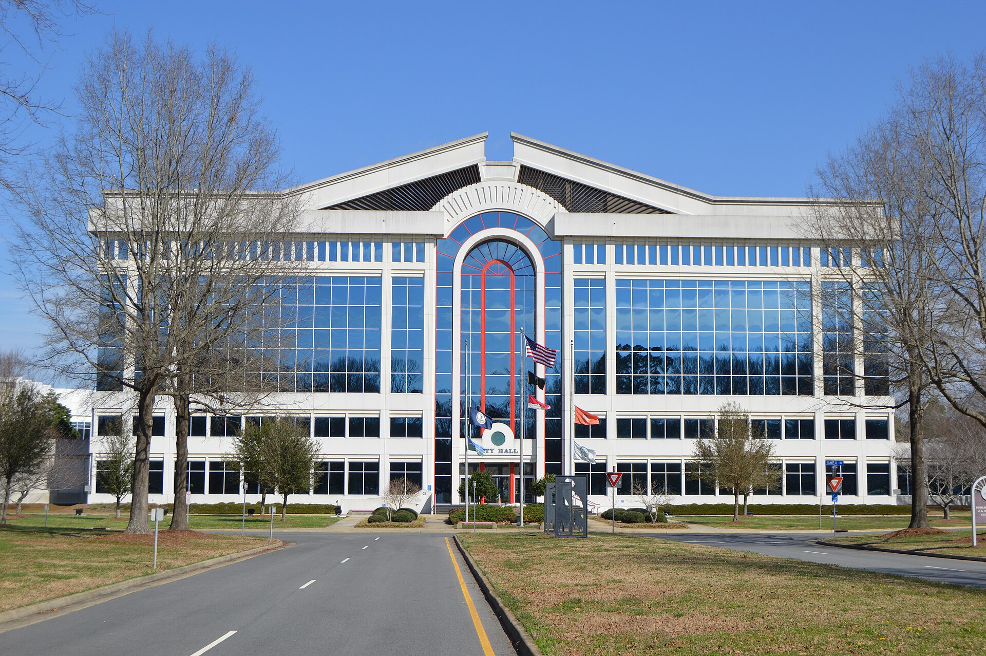 Front of City Hall in Chesapeake, Virginia, United States, located off Cedar Road west of Battlefield Boulevard.