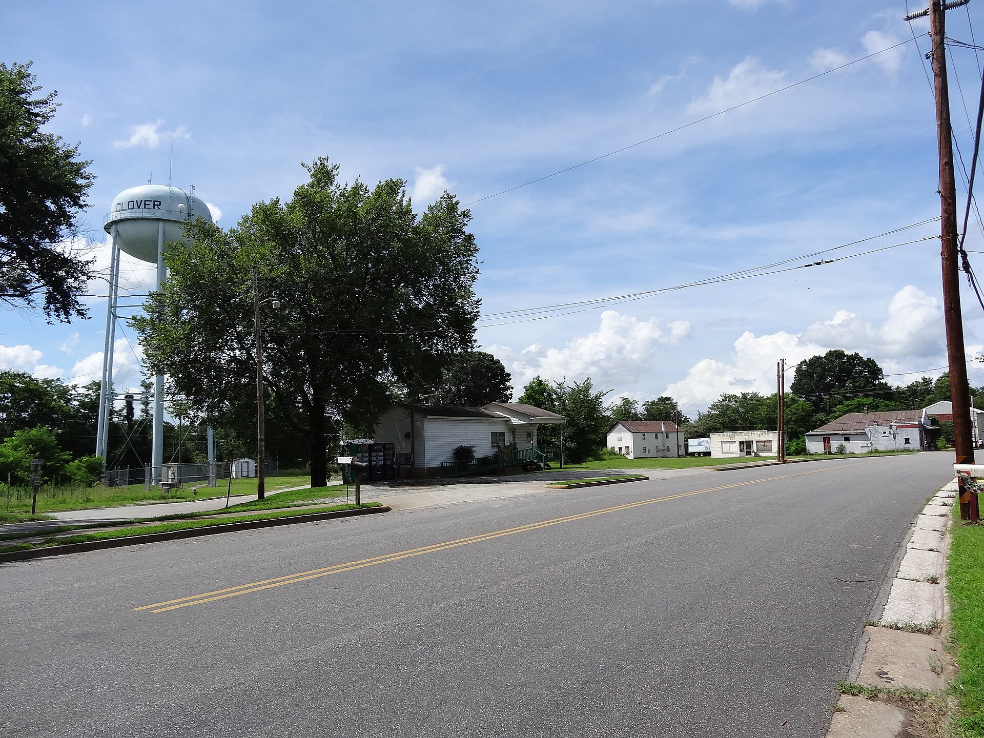 The center of Clover, Virginia, near the intersection of South Main Street (SR 92) and Mt Laurel Road (SR 746).