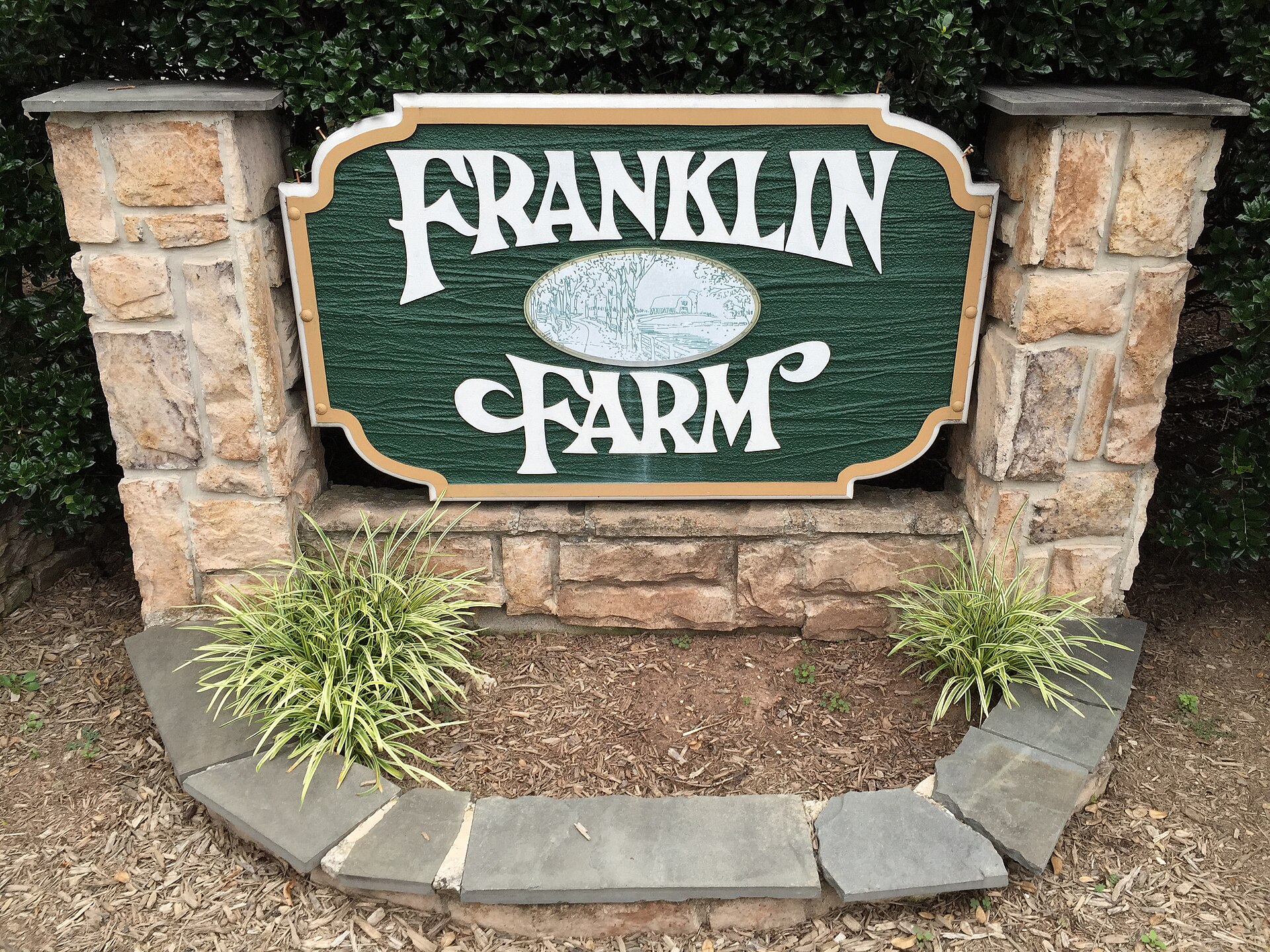 Sign for Franklin Farm at the east end of Franklin Farm Road in Oak Hill, Virginia
