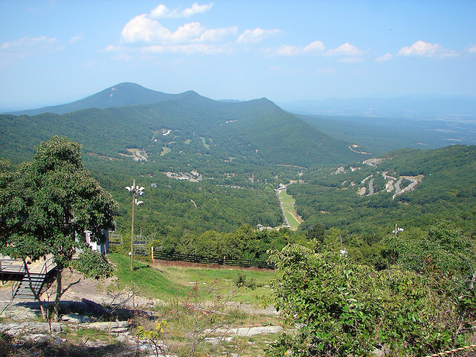 View of Massanutten Ski Resort from the peak of Massanutten Mountain, Virginia, USA.