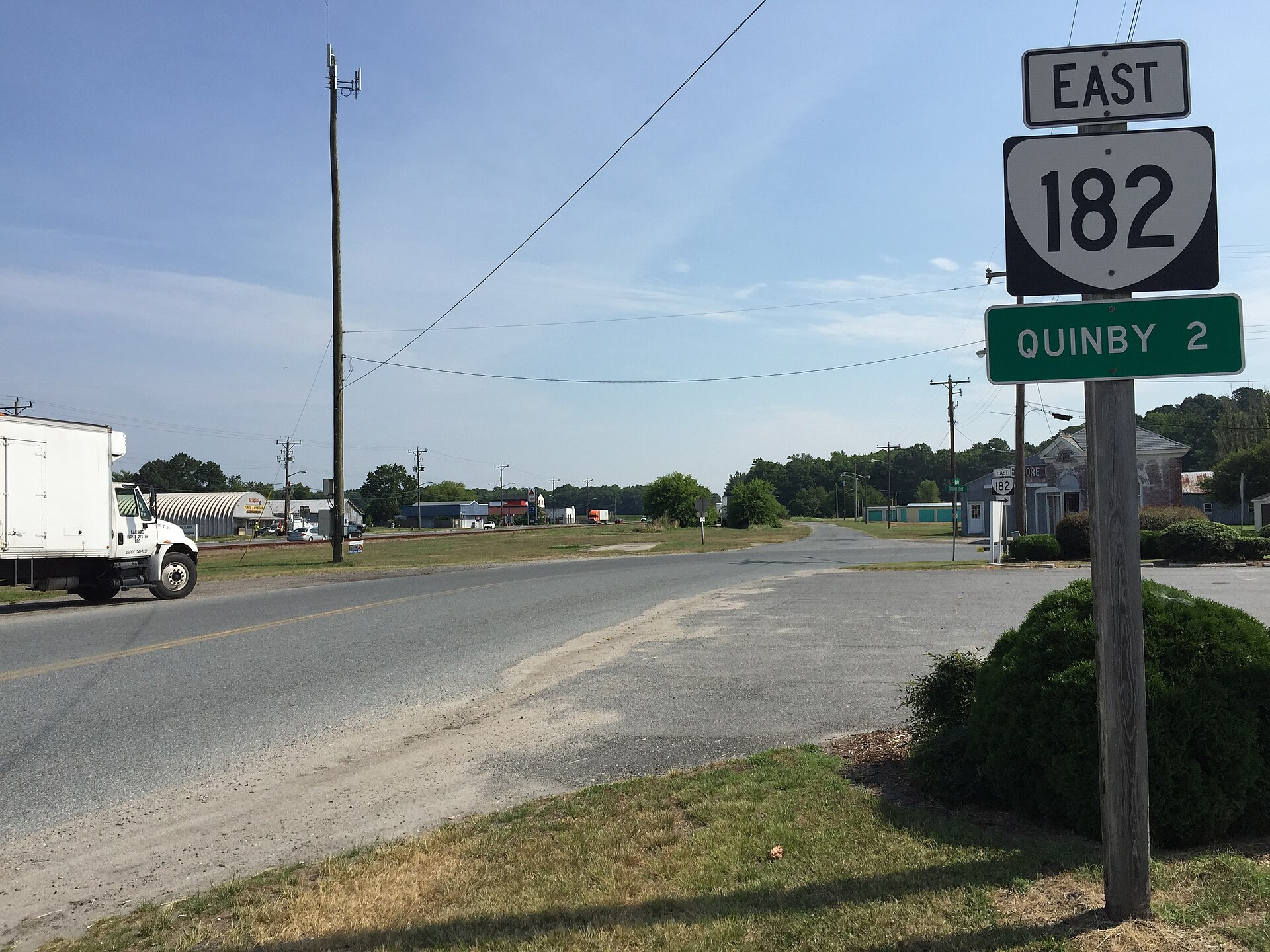 View east along Virginia State Route 182 (Edmunds Street) at U.S. Route 13 (Lankford Highway) in Painter, Accomack County, Virginia